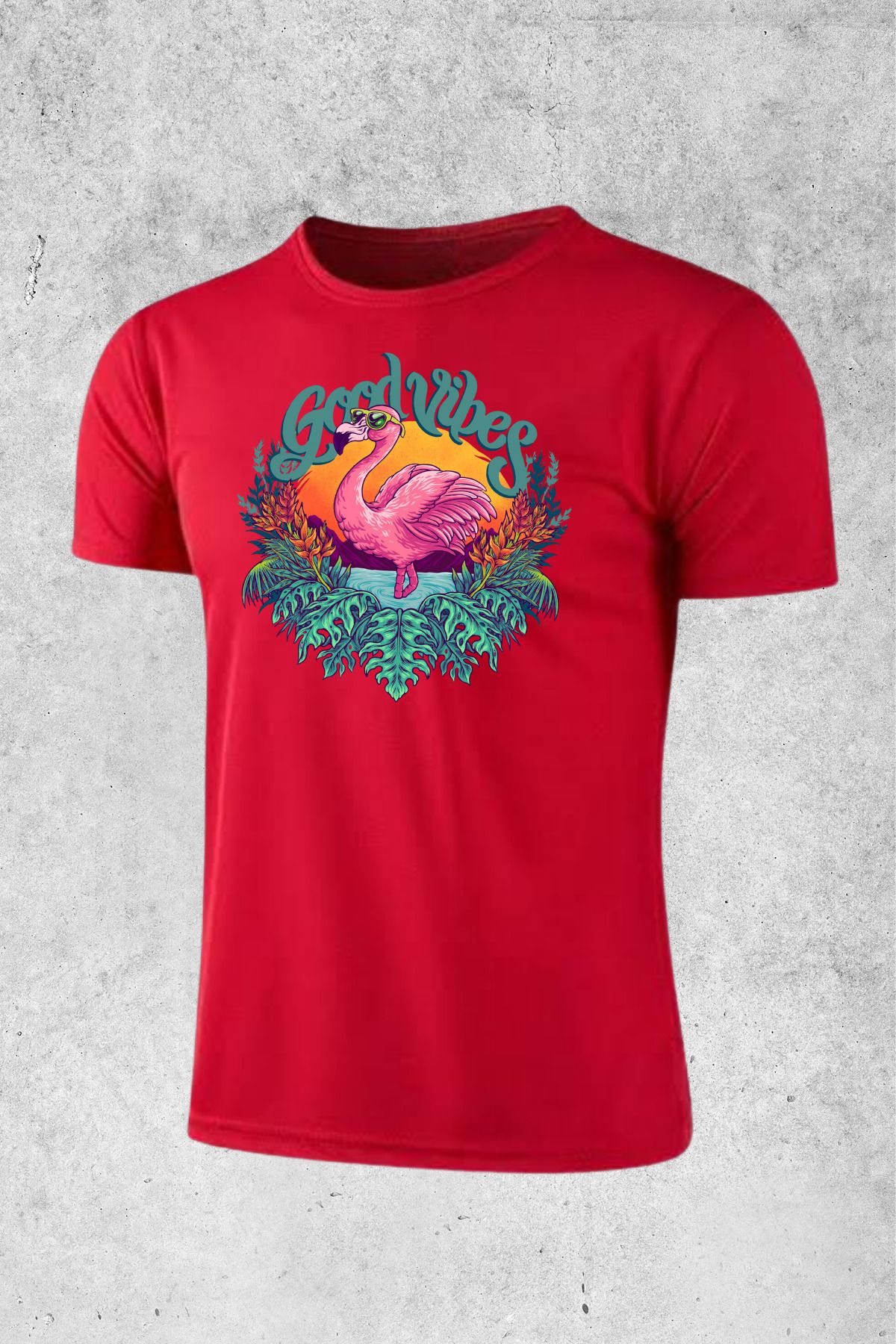 MOLICO basic unisex sıfır yaka kısa kollu FLAMİNGO BASKILI Tshirt