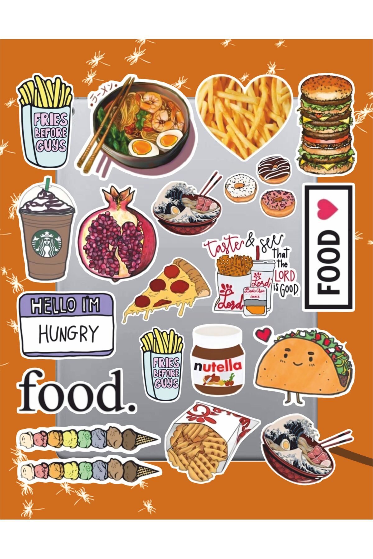 hediyenebak Yemek Food Sticker Seti | Laptop Ajanda Pc Tablet Telefon Defter Etiket Bullet Journal
