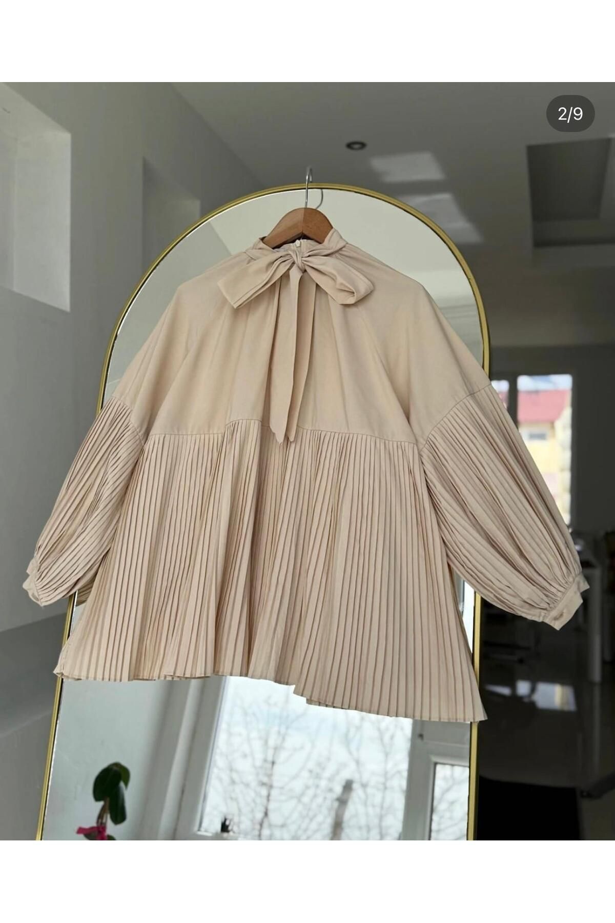 cies boutique boyundan bağlamalı piliseli gömlek