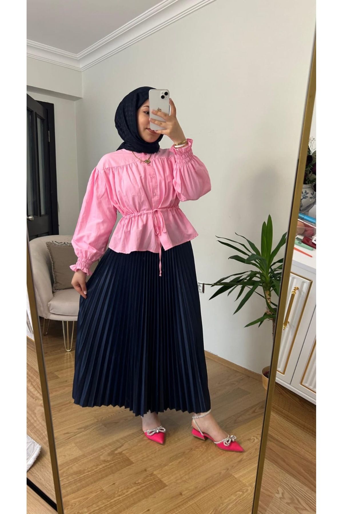 EdaNurÇağlar Butik Kadın etek üstü beli bağlamalı tesettür kısa gömlek