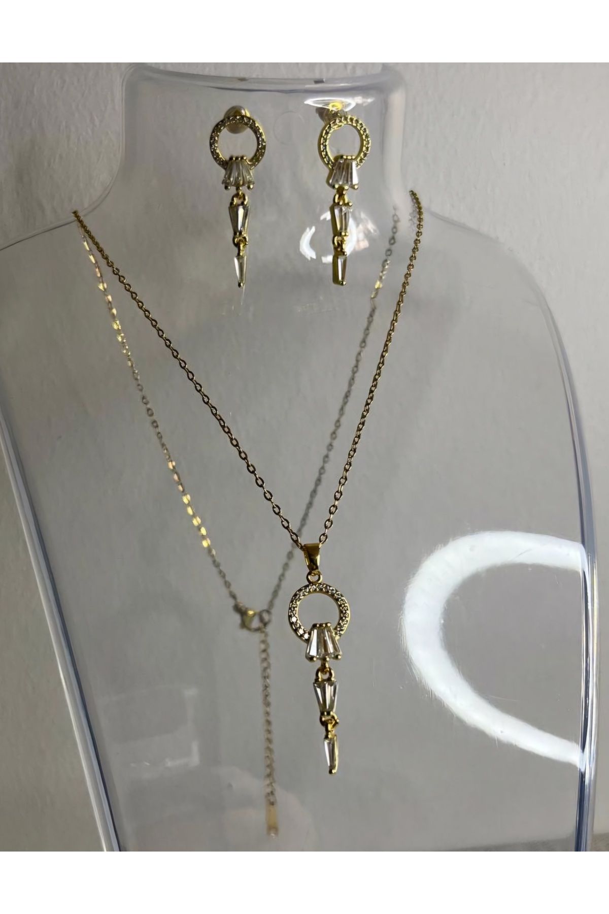 DENİZ ERKUL JEWELRY Çelik Şık Kolye Küpe Set
