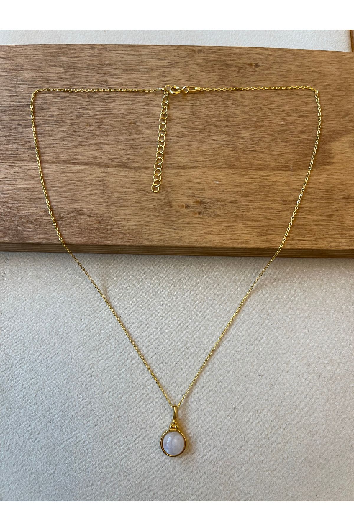 Rupen Kraft 925 Ayar Gümüş Gold Renk Firuze Taşlı Zincirli Kolye