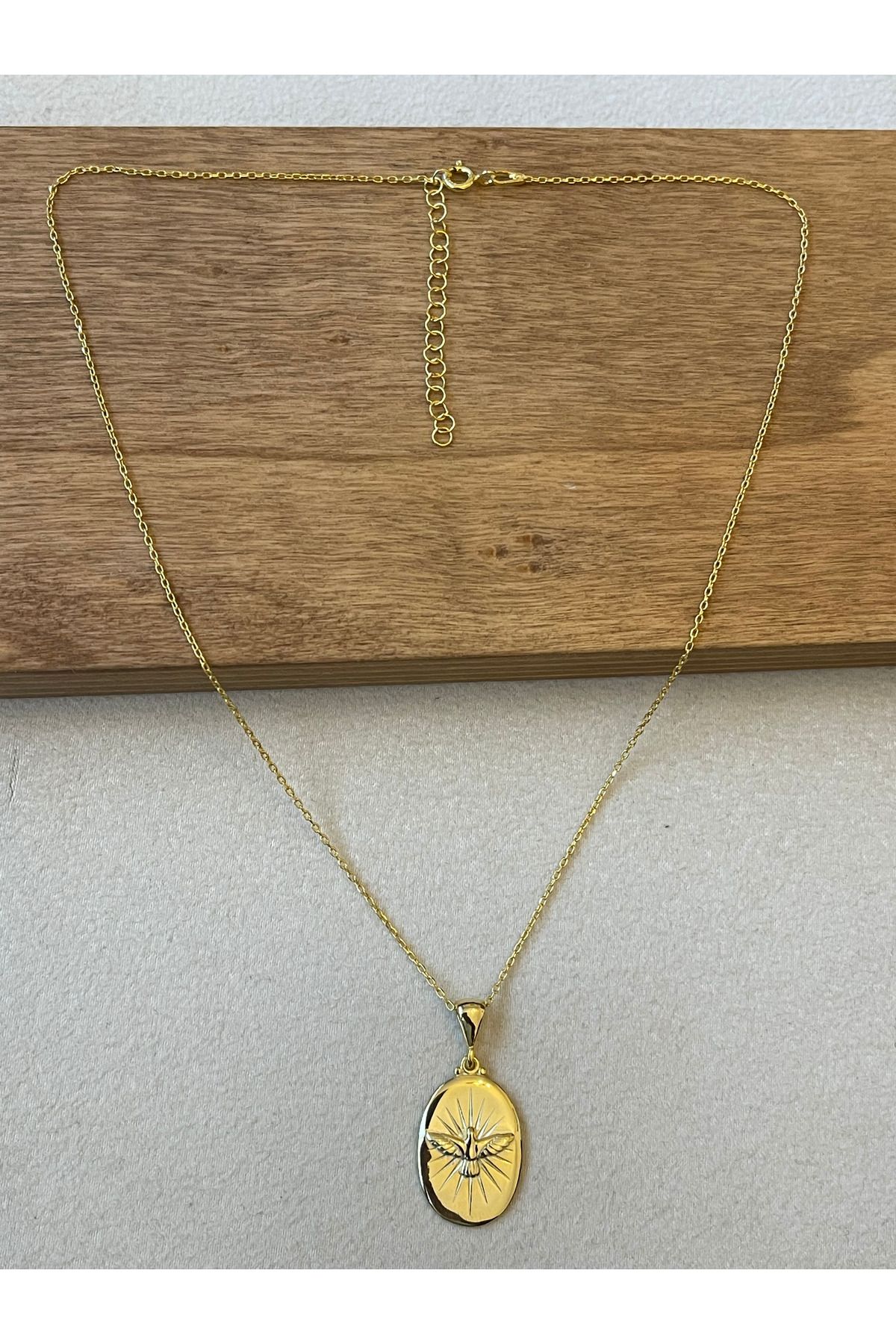 Rupen Kraft 925 Ayar Gümüş Gold Renk Güvercin Desen Zincirli Kolye
