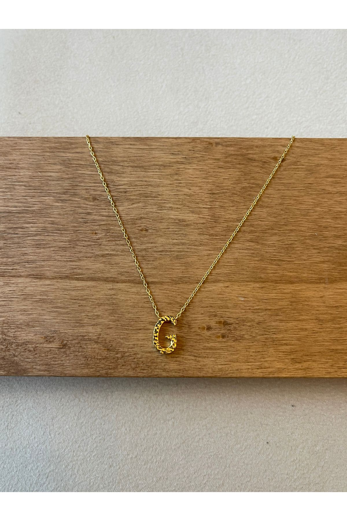 Rupen Kraft 925 Ayar Gümüş Gold Renk G Harfi Kolye Harfli Kolye