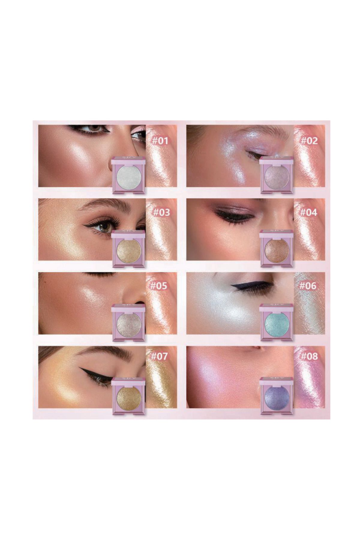 Pudaier-Powder Illuminator with Prismatic Reflections - High Shine Soft Highlighter Palette 8 Shades Vegan 2