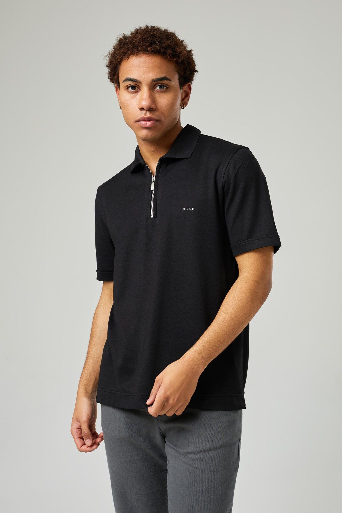 Twister Jeans Erkek Twister Jeans Fermuarlı Slim Fit Kesim Polo Yaka T-Shirt