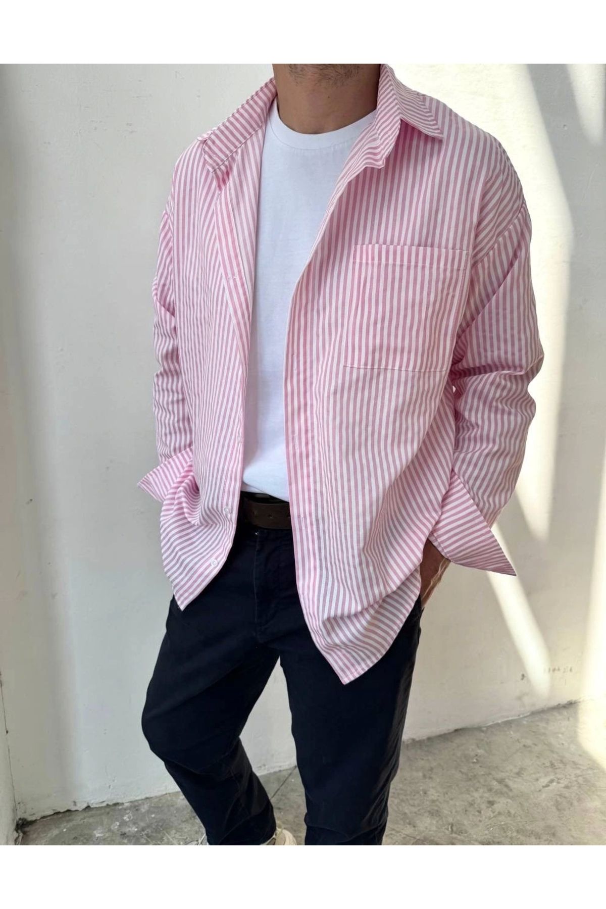 ayakuydur Erkek Pembe Çizgili Gömlek