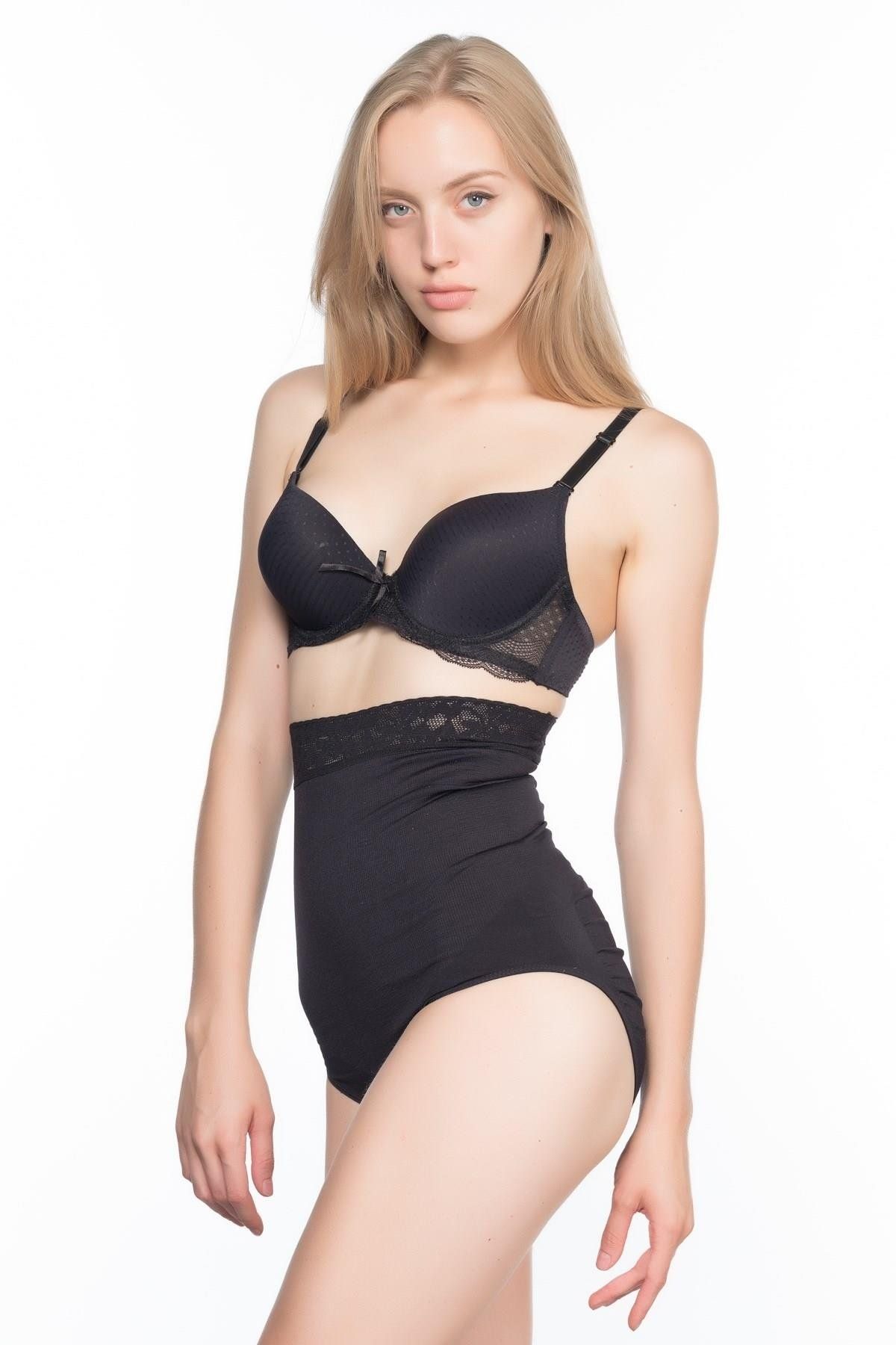 GiyimCity SİYAH Dantelli Yüksek Bel Slip Korse