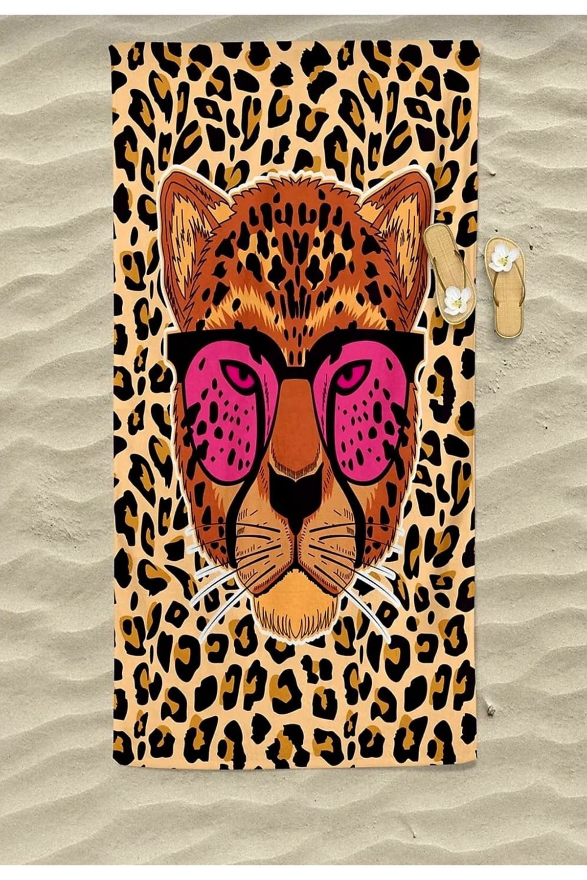 Elmas Dizayn 80X150 CM BANYO&PLAJ&SPOR HAVLUSU HIZLI KURUMA SU EMİCİ KUM TUTMAZ leopar