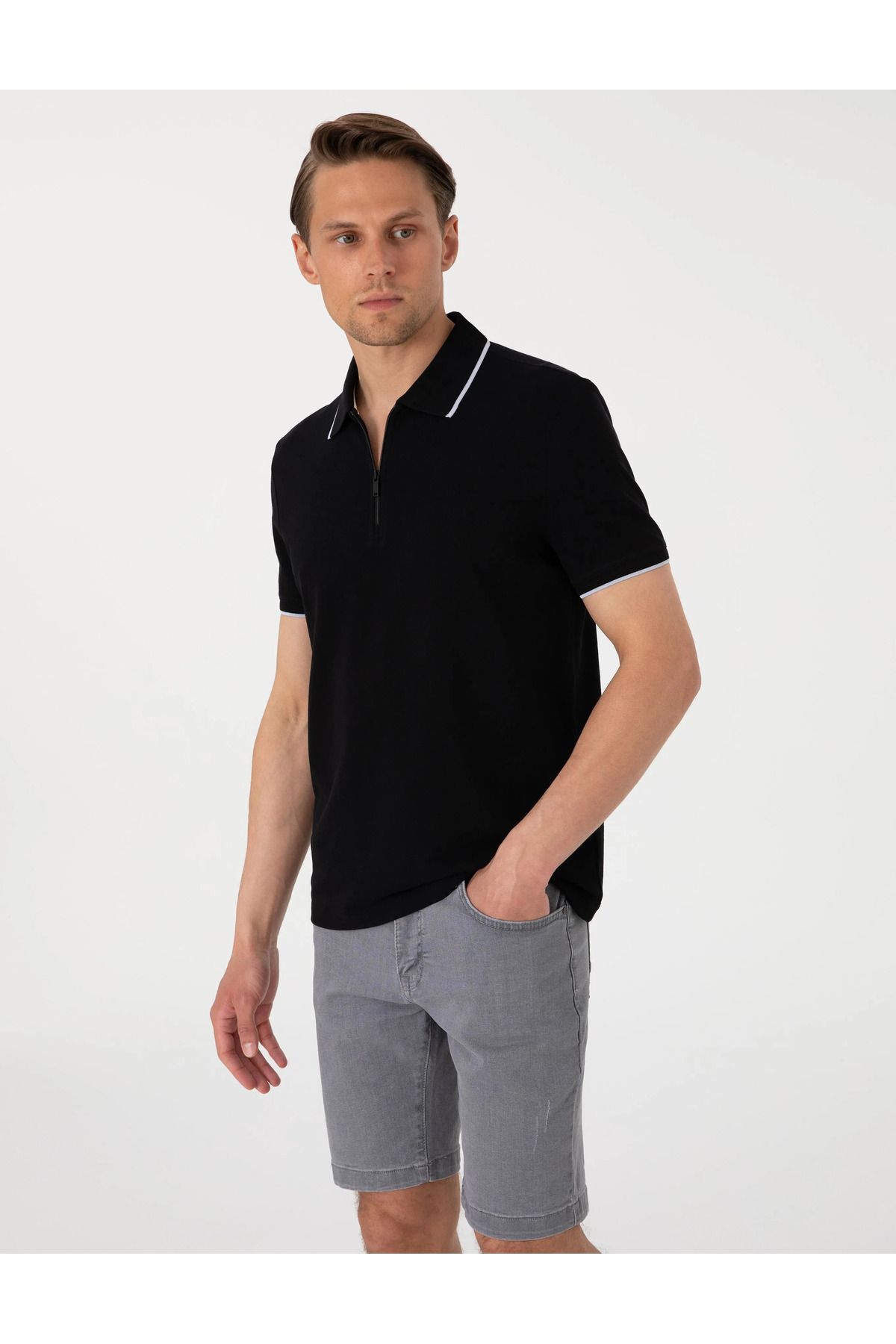 Pierre Cardin Siyah Slim Fit Polo Yaka T-Shirt