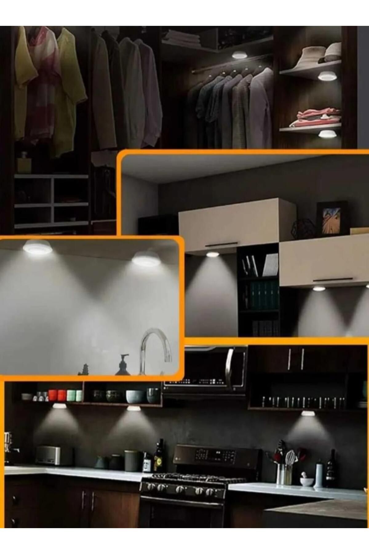 abnturk 3'lü Set Led Işık Uzaktan Kumandalı Pilli Yapışkanlı Spot Işık V3 1 Ev Dekorasyon Led Aydınlatma