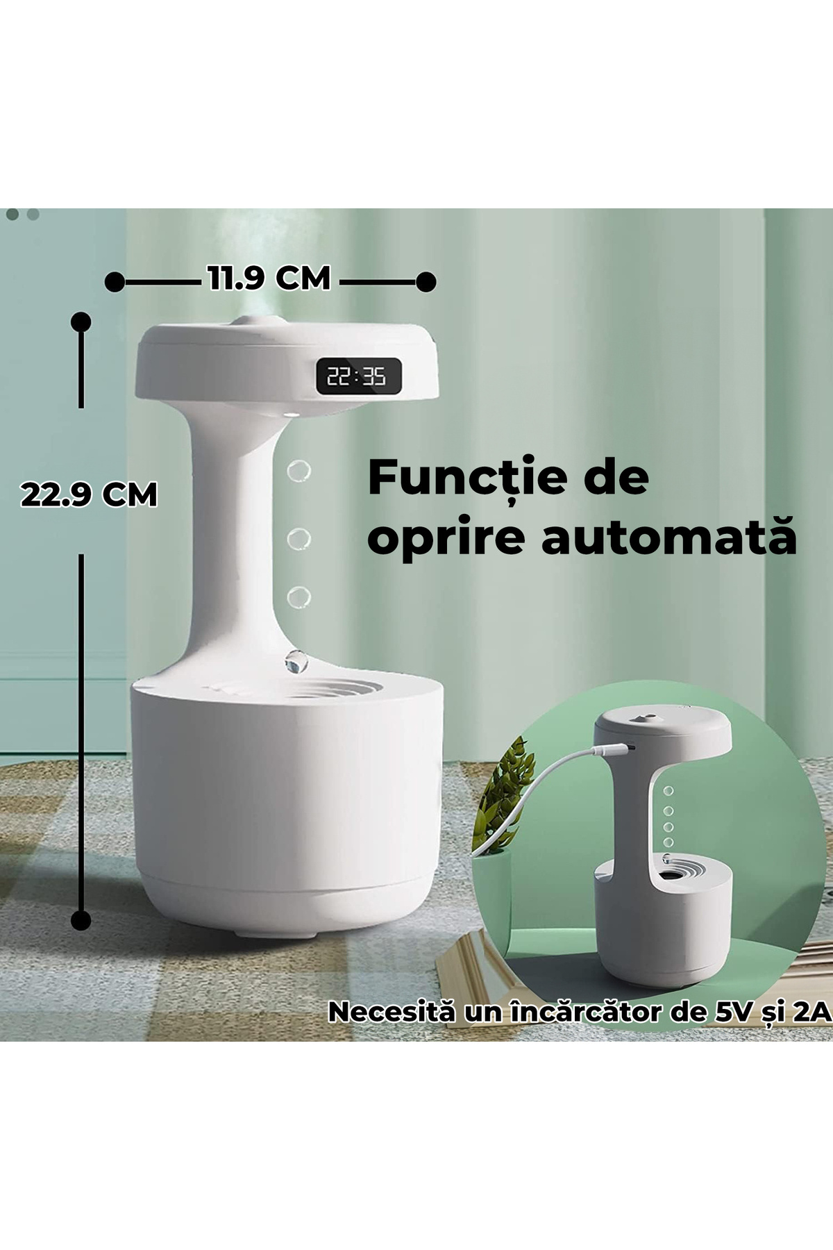 Echo Soul-Difuzor de uleiuri esentiale Echo Soul®, 800 ml pentru casa, lumina led, Anti Gravity Alb 6