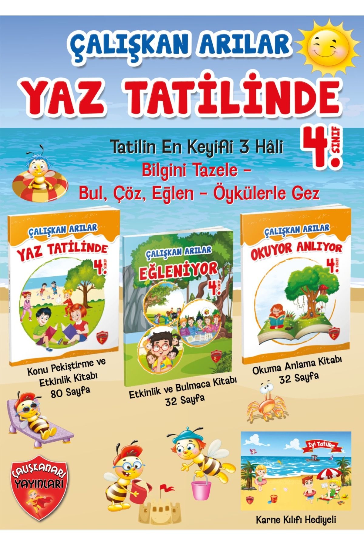 Çalışkan Arı Yayınları Çalışkan Arı Yayınları 4. Sınıf Yaz Tatil Seti + Karne Kılıfı Hediyeli