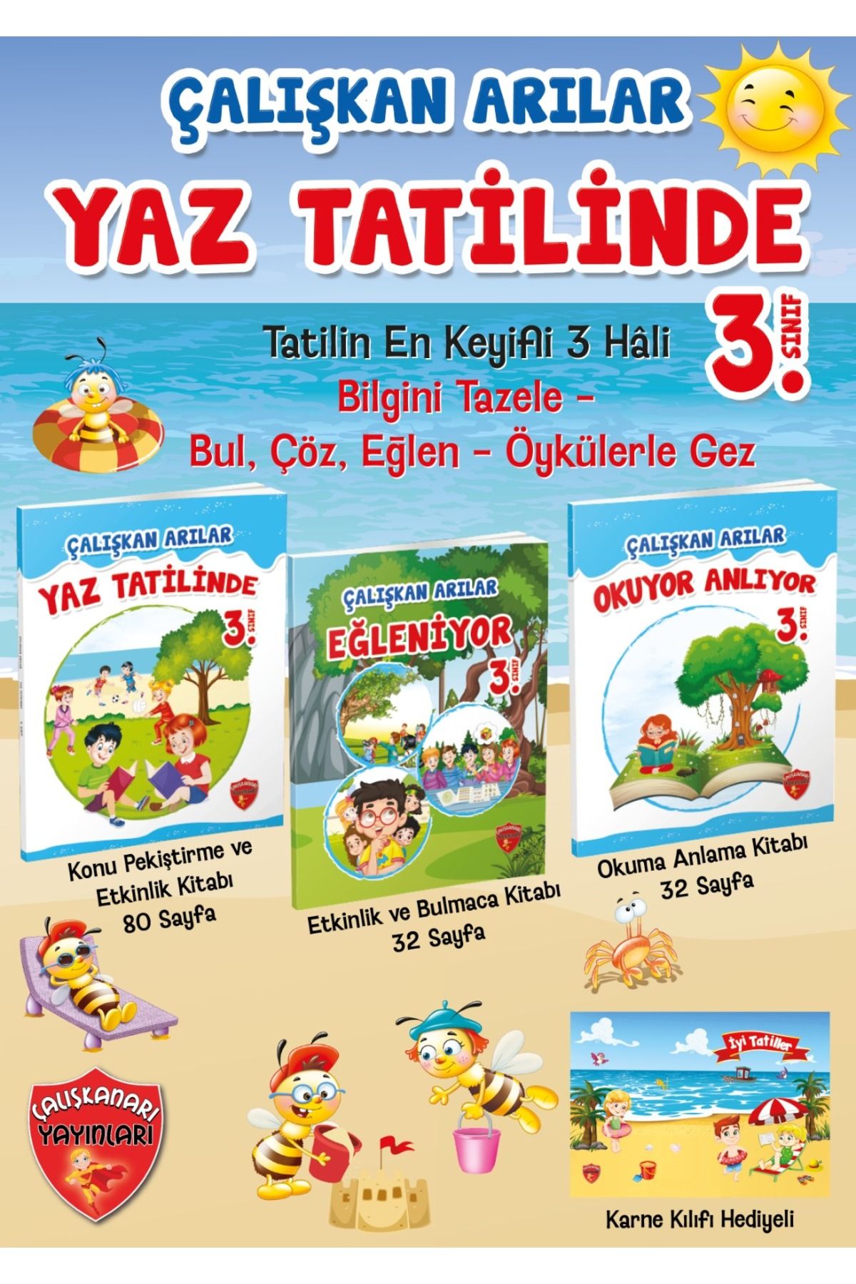 Çalışkan Arı Yayınları Çalışkan Arı Yayınları 3. Sınıf Yaz Tatil Seti +Karne Kılıfı Hediyeli