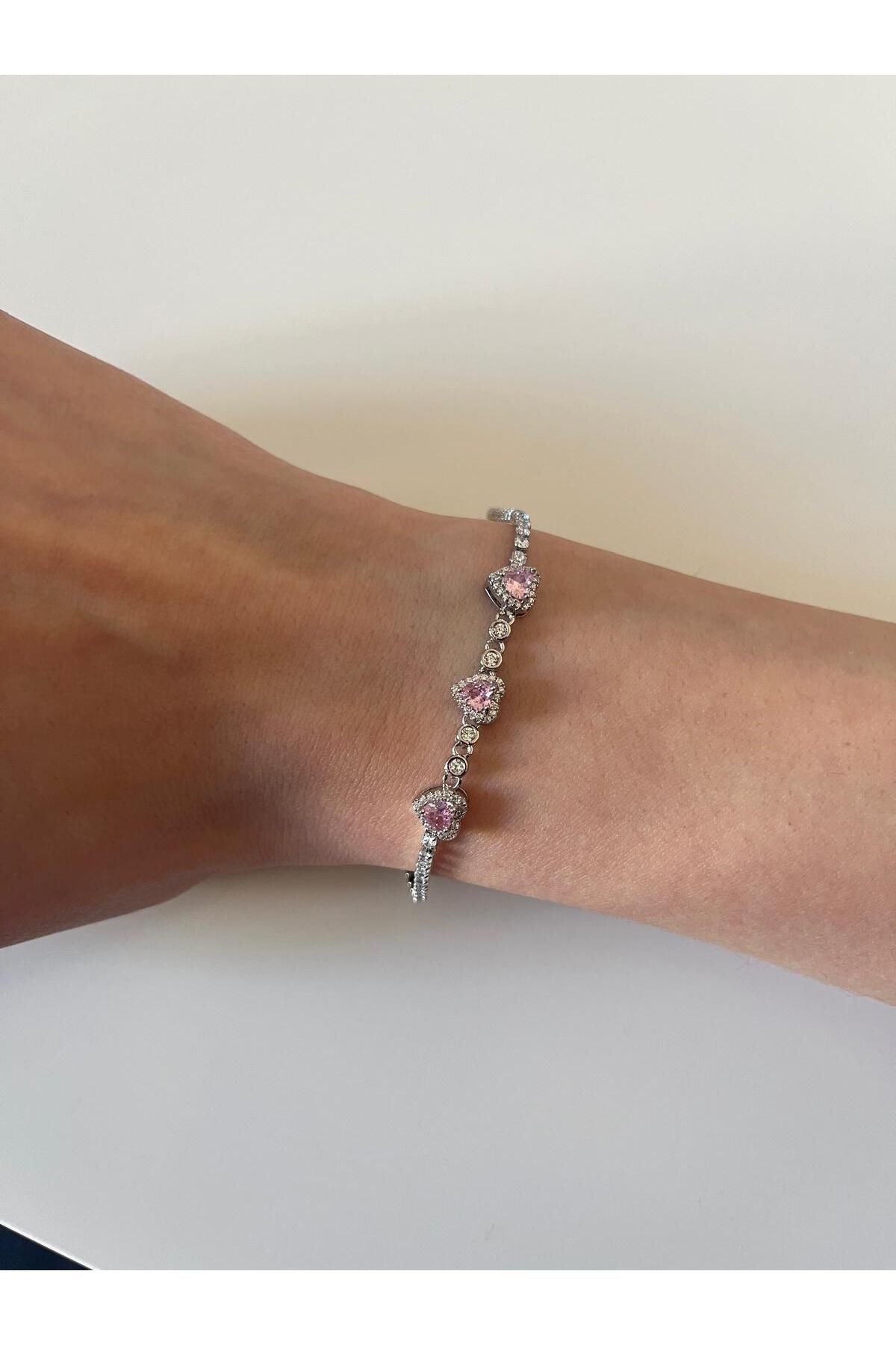 sessjewelry Kalpli Pembe Zirkon Taşlı Bileklik