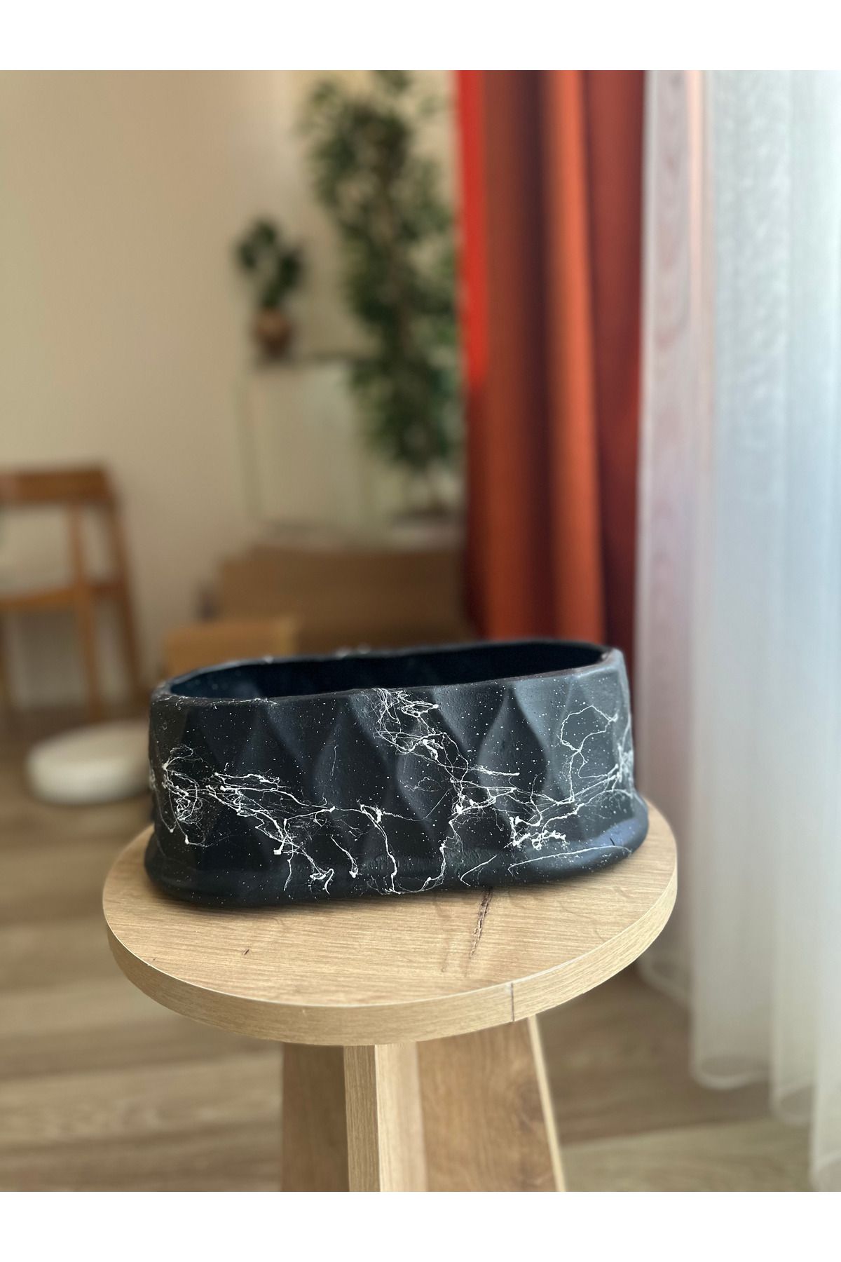 LAVİTTA mermer desen seramik saksı & vazo tek adet 27 cm çap 11 cm yükseklik