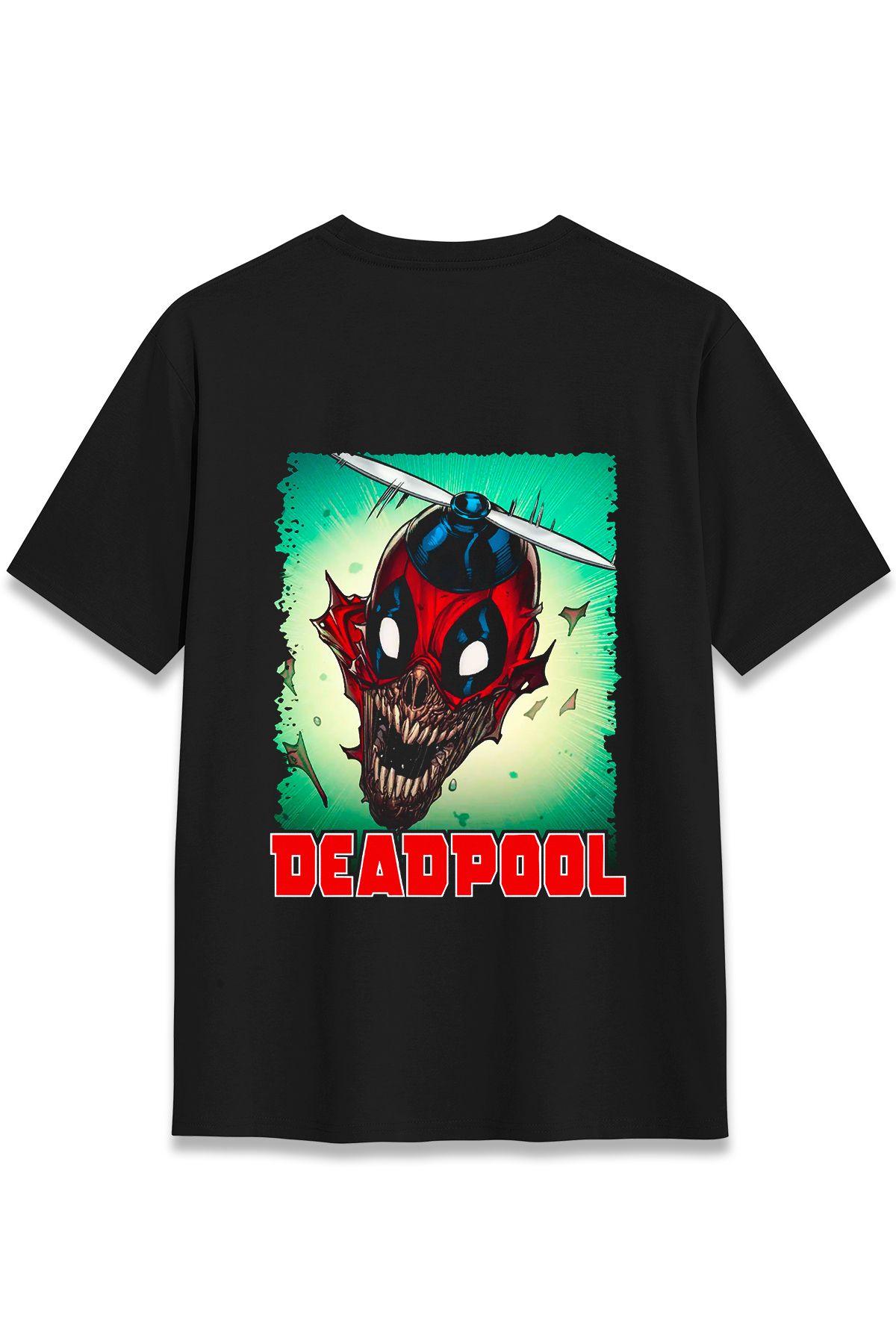 EZG Business DEADPOOL Head Model Sırt Baskılı T-Shirt Unisex %100 Pamuk Cotton Rahat Regular Halftone Tişört