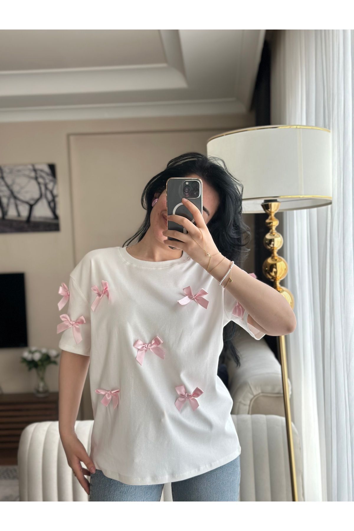 disponible Fiyon Detaylı %100 Pamuk Kadın Oversize Tişört