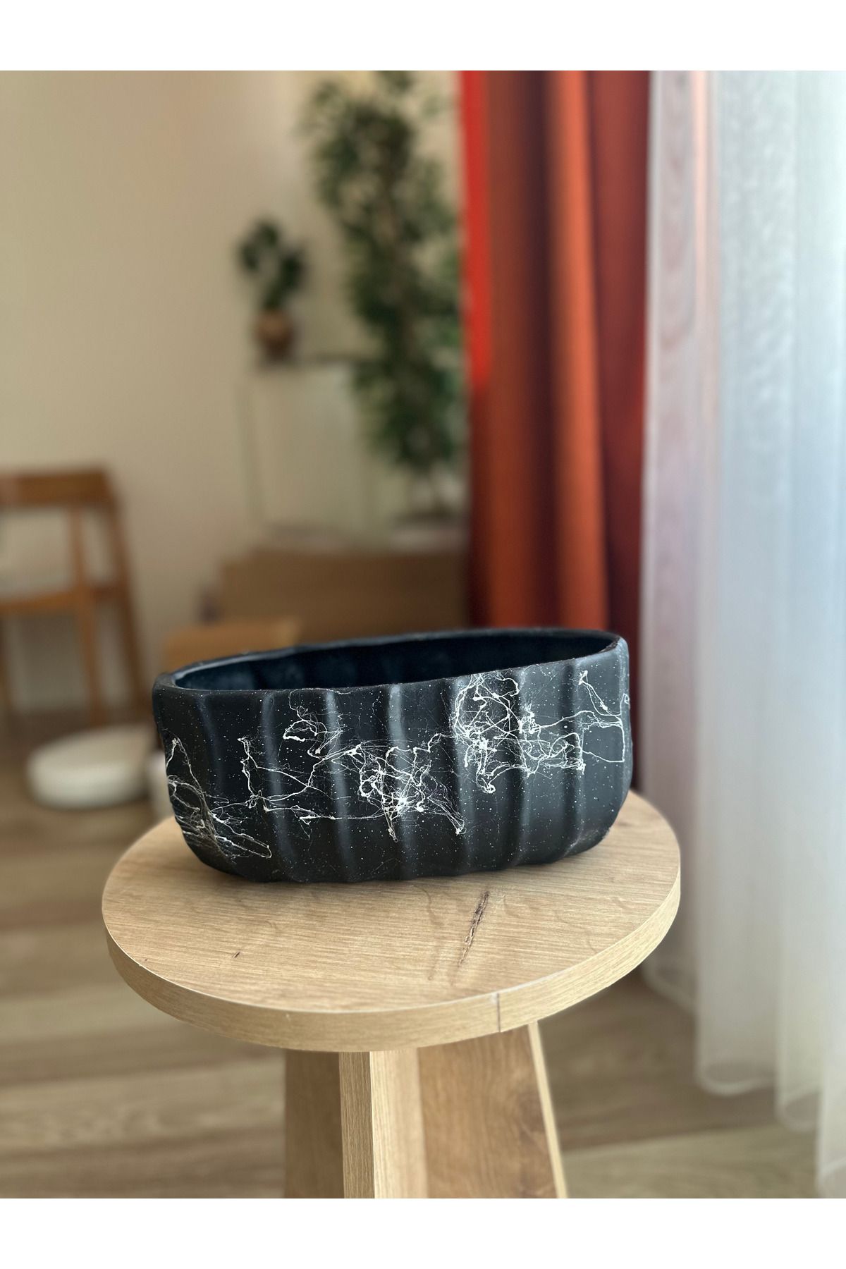 LAVİTTA mermer desen seramik saksı & vazo tek adet 25 cm çap 12 cm yükseklik