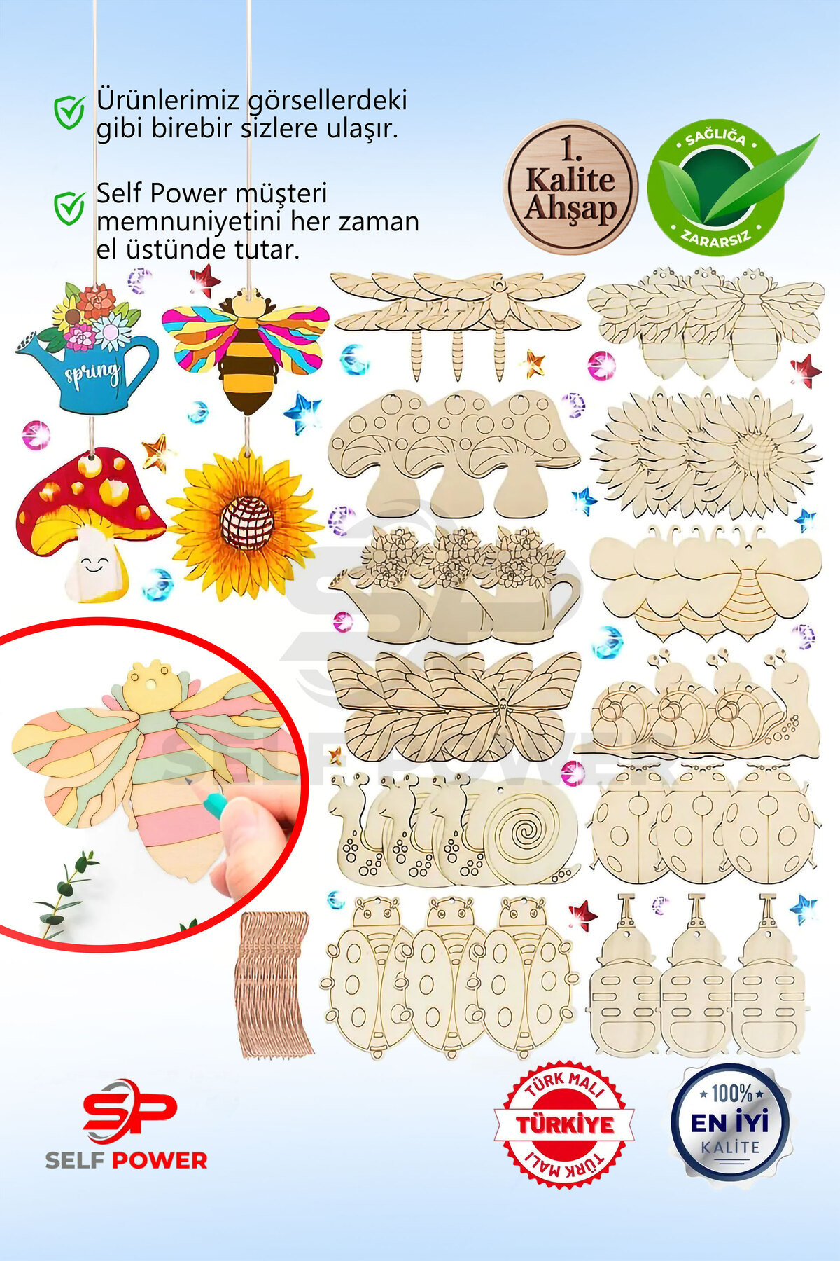 Self Power Ahşap El Sanatları Seti Boya Fırçaları Yaratıcı Sanatlar ve Çocuklar için El Sanatları Eğitici Oyun fotoğrafı 2 (önizleme)