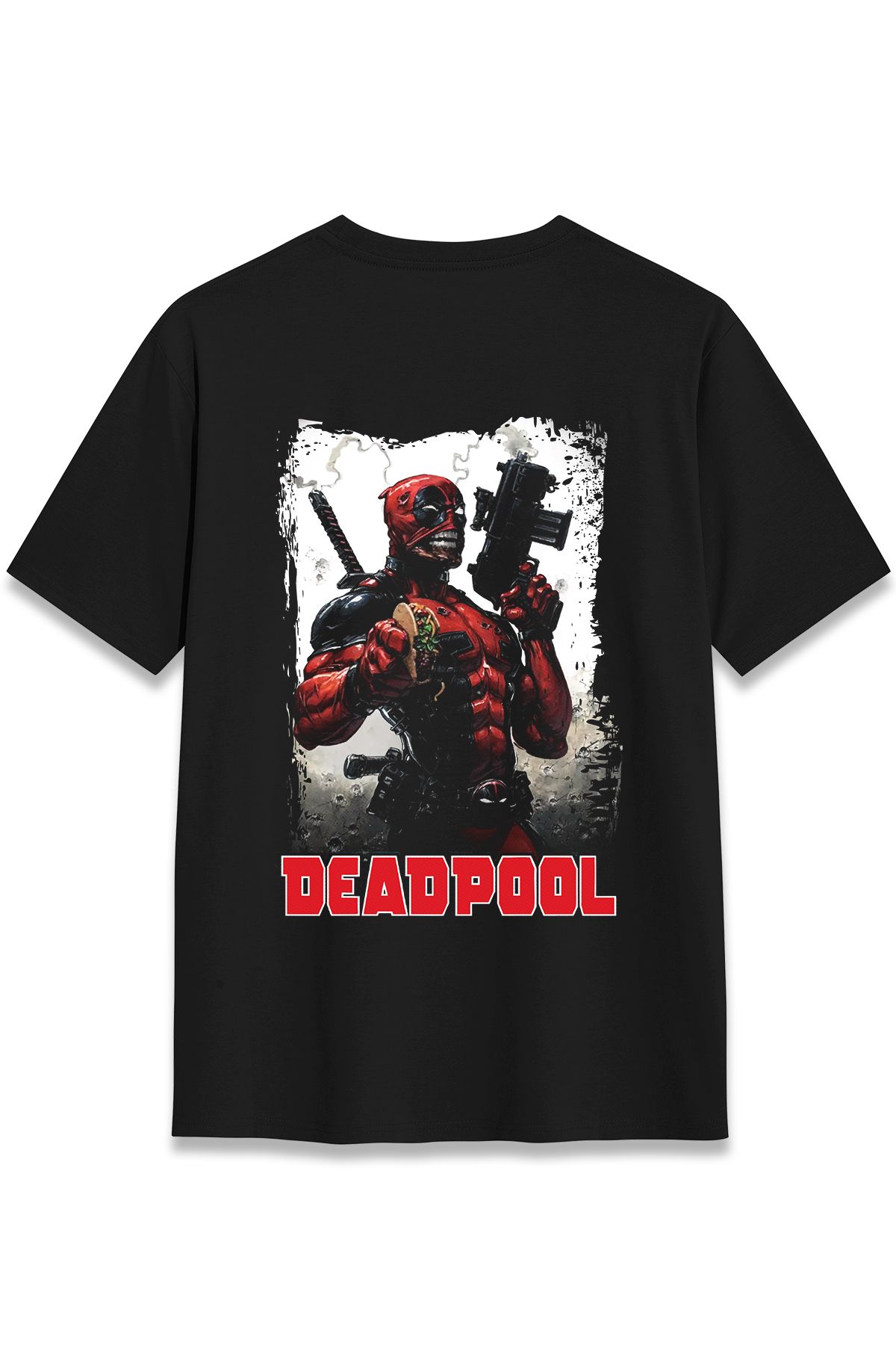 EZG Business DEADPOOL Taco Model Sırt Baskılı T-Shirt Unisex %100 Pamuk Cotton Rahat Regular Halftone Tişört