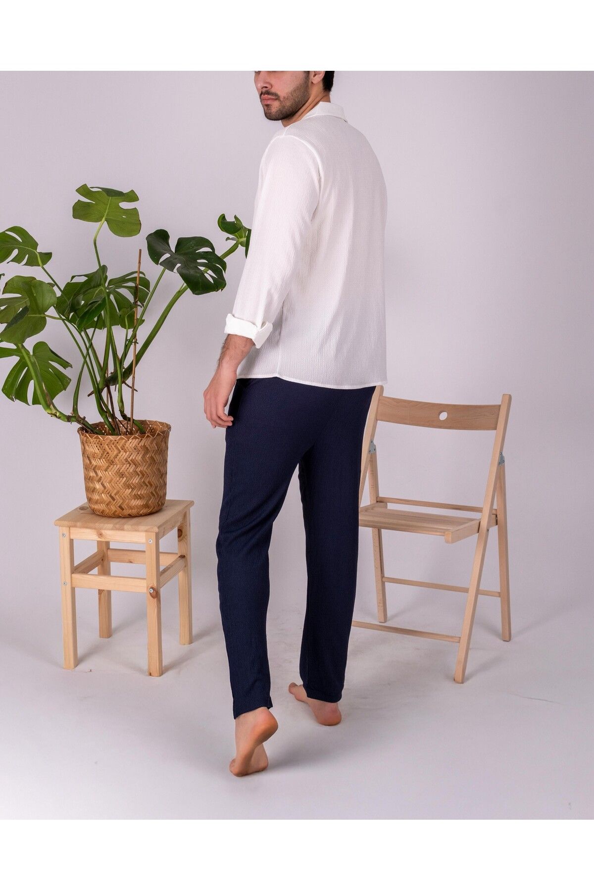 JAMPY Erkek Keten Gömlek Takım Özel Üretim Ferah Oversize Bürümcük Kumaş Alt Üst Gömlek Jogger Takım