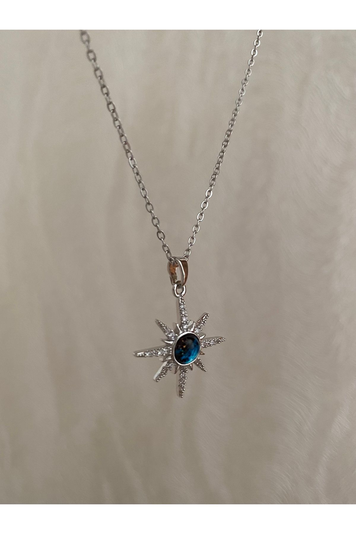 Petek Collection Opal Taşlı Çelik Kutup Yıldızı kolye (silver renk)ma