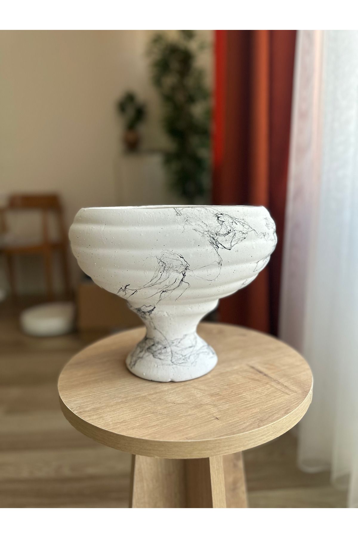 LAVİTTA mermer desenli bitki saksı vazo modern tasarım 22 cm yükseklik 24 cm çap (1 adet)