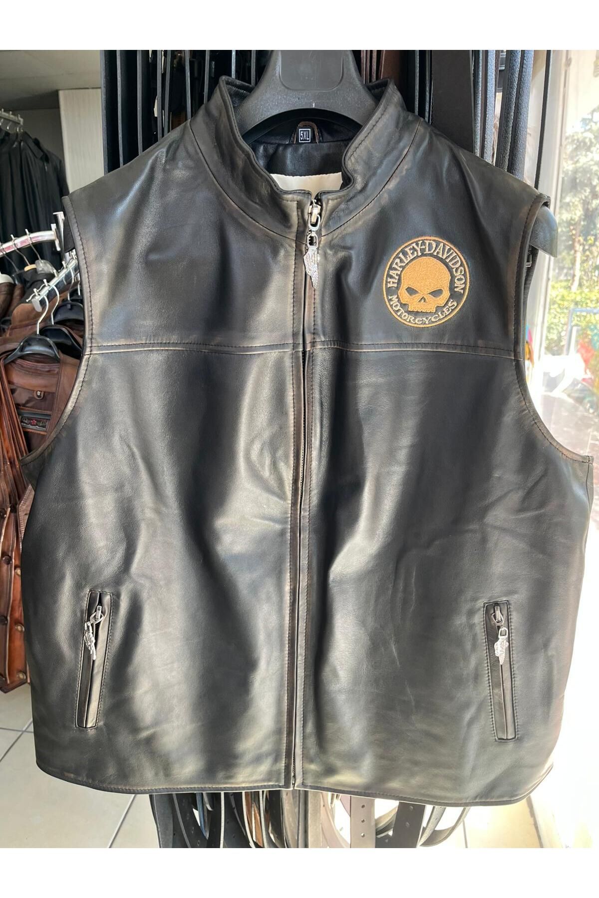 NYC GİYİM TEKSTİL Motosiklet Deri Yelek, Hakiki Koyun Derisi, Bağcıklı,Bağcıksız Siyah