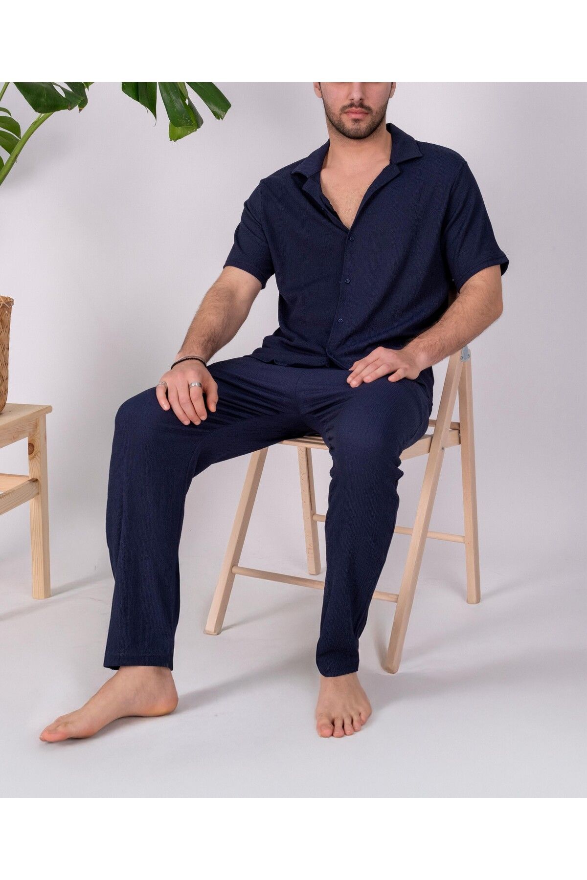 JAMPY Erkek Keten Gömlek Takım Özel Üretim Ferah Oversize Bürümcük Kumaş Alt Üst Gömlek Jogger Takım