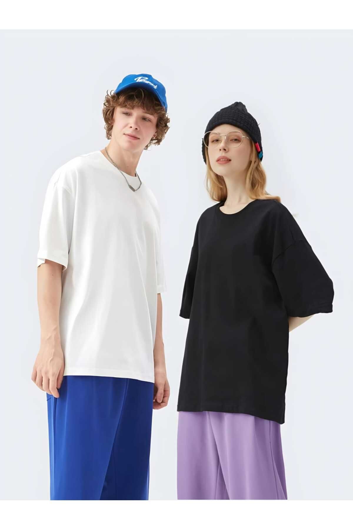 MODA Unisex Oversize İkili Kısa Kollu Basic T-Shirt Set