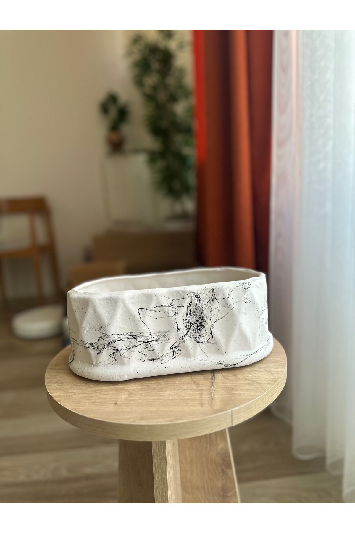 LAVİTTA mermer desen seramik saksı & vazo tek adet 27 cm çap 11 cm yükseklik
