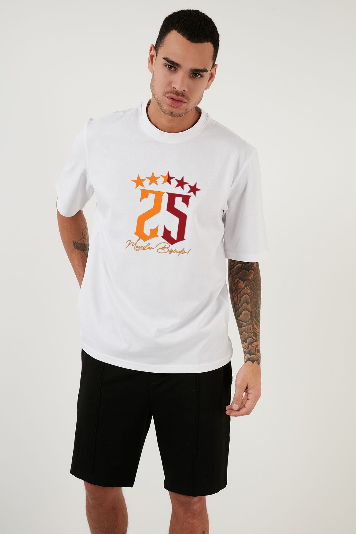 OFFSIDESIGN Unisex Tişört Sarı Kırmızı Taraftar 25. Şampiyonluk Özel Mayıslar Bizimdir Baskılı Oversize Tişört