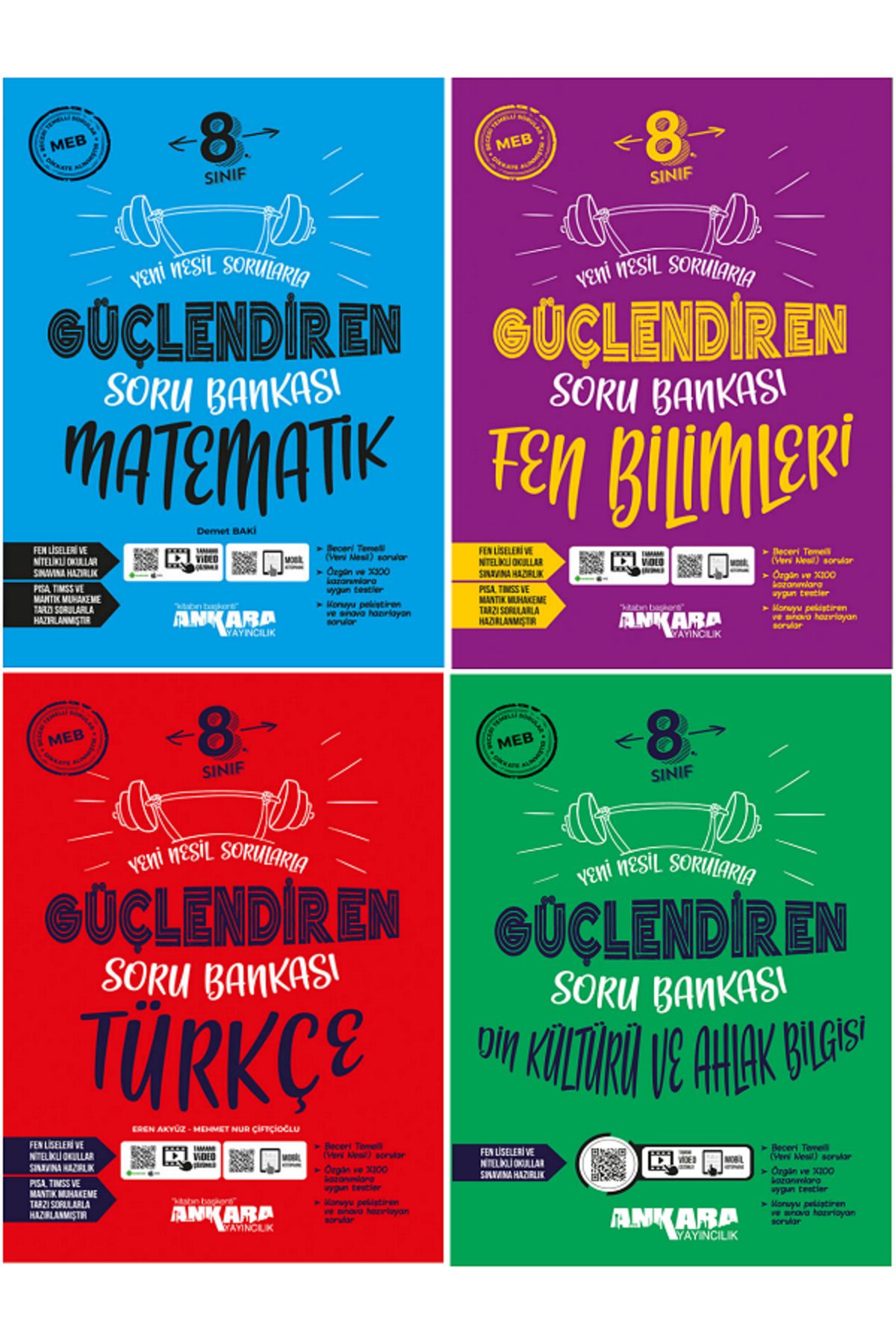 Efsane Yayınları 8.Sınıf Ankara Güçlendiren Matematik + Fen Bilimleri + Türkçe + Din Kültürü Soru Bankaları - 4 KİTAP