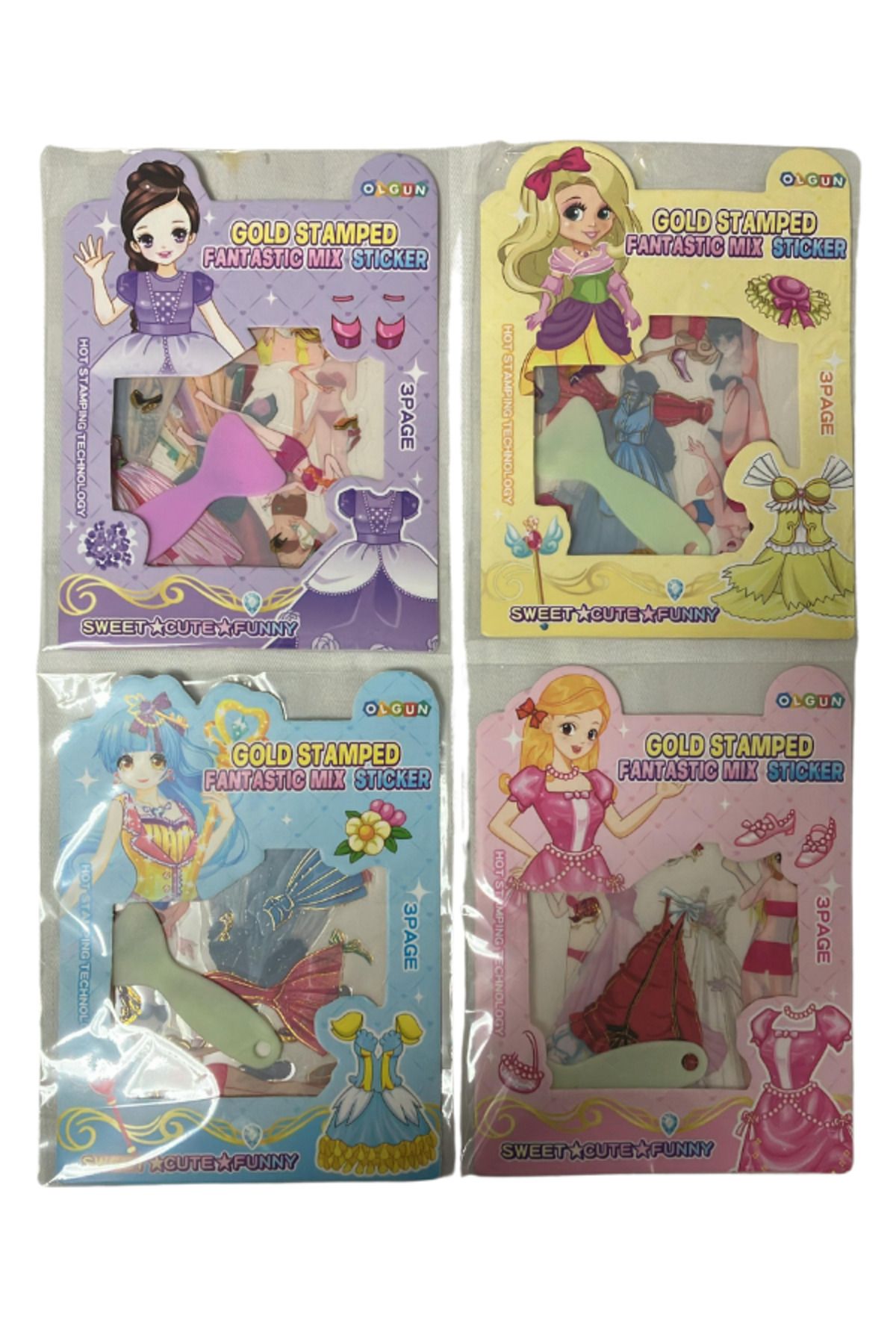 BalonKasaba 4'lü Set Şeklinde Prenses Kostüm Stickerları Elbise Giydirme Çıkartma Çubuklu Set