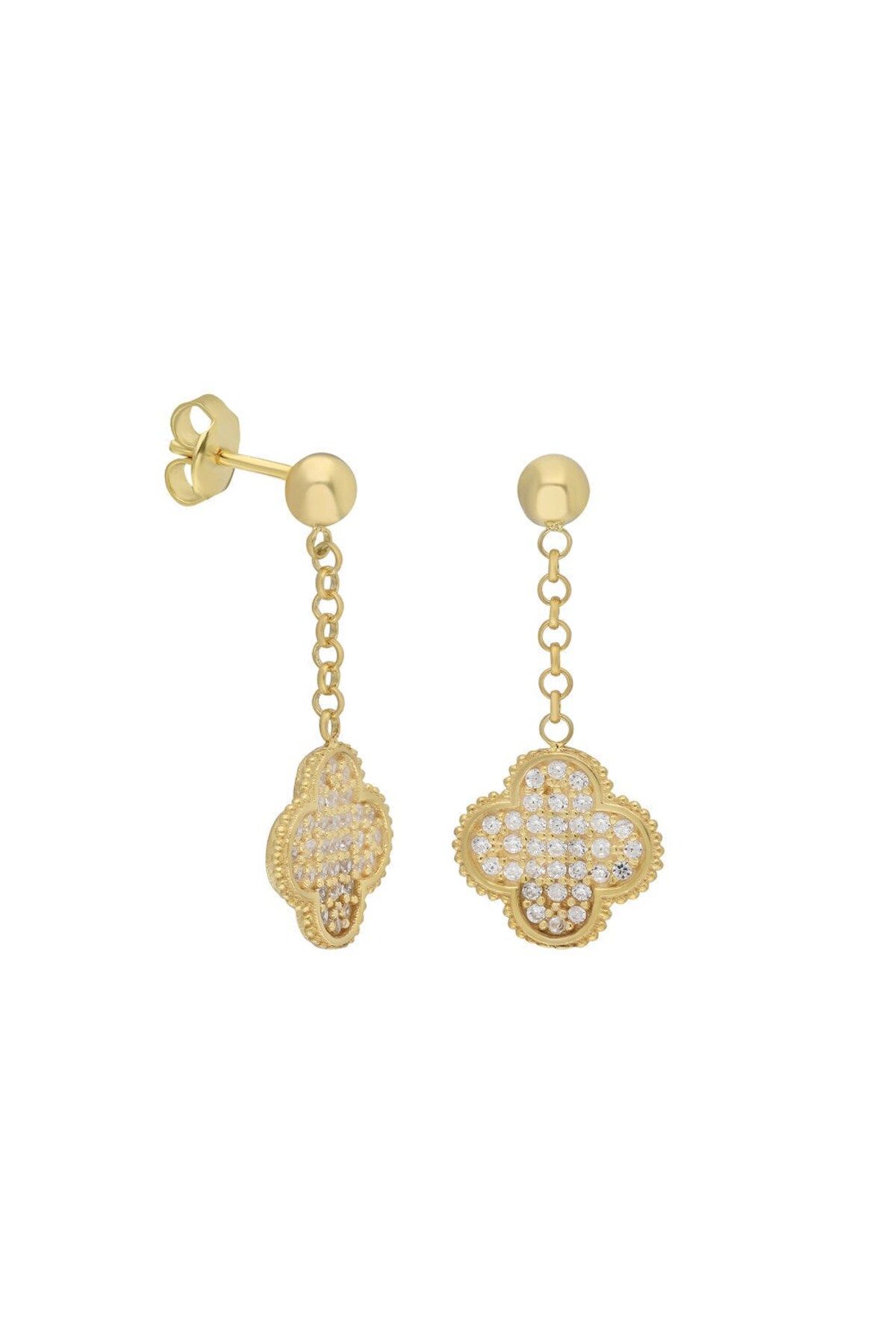 beonejewelry SALLANTILI ZİRKON TAŞLI YONCA KÜPE | 925 GÜMÜŞ