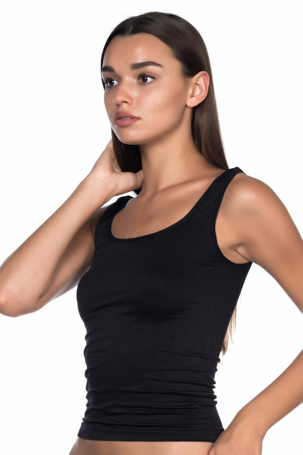 GiyimCity SİYAH Soft Kalın Askılı Uzun Atlet