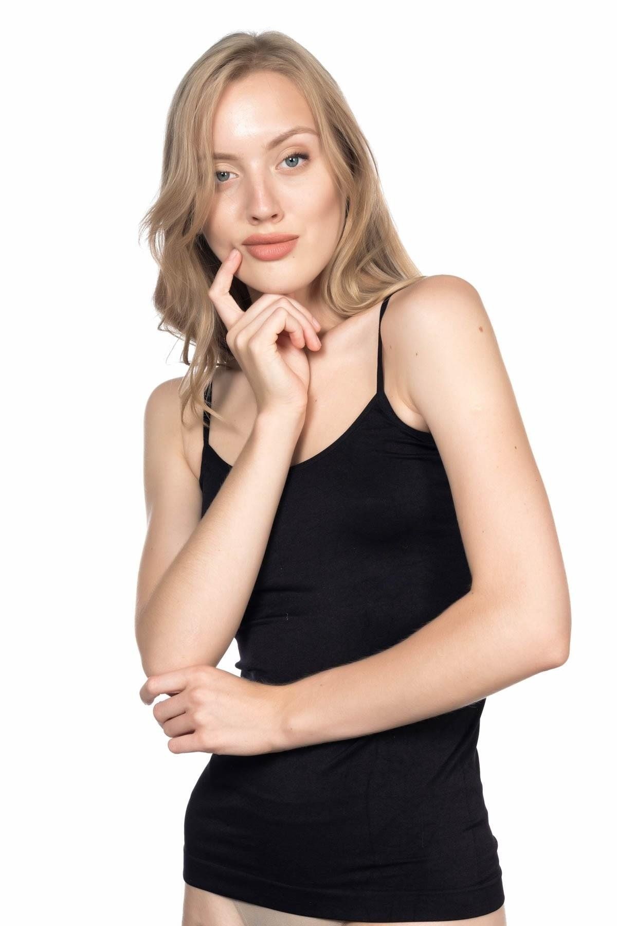 GiyimCity SİYAH Soft İp Askılı Uzun Atlet