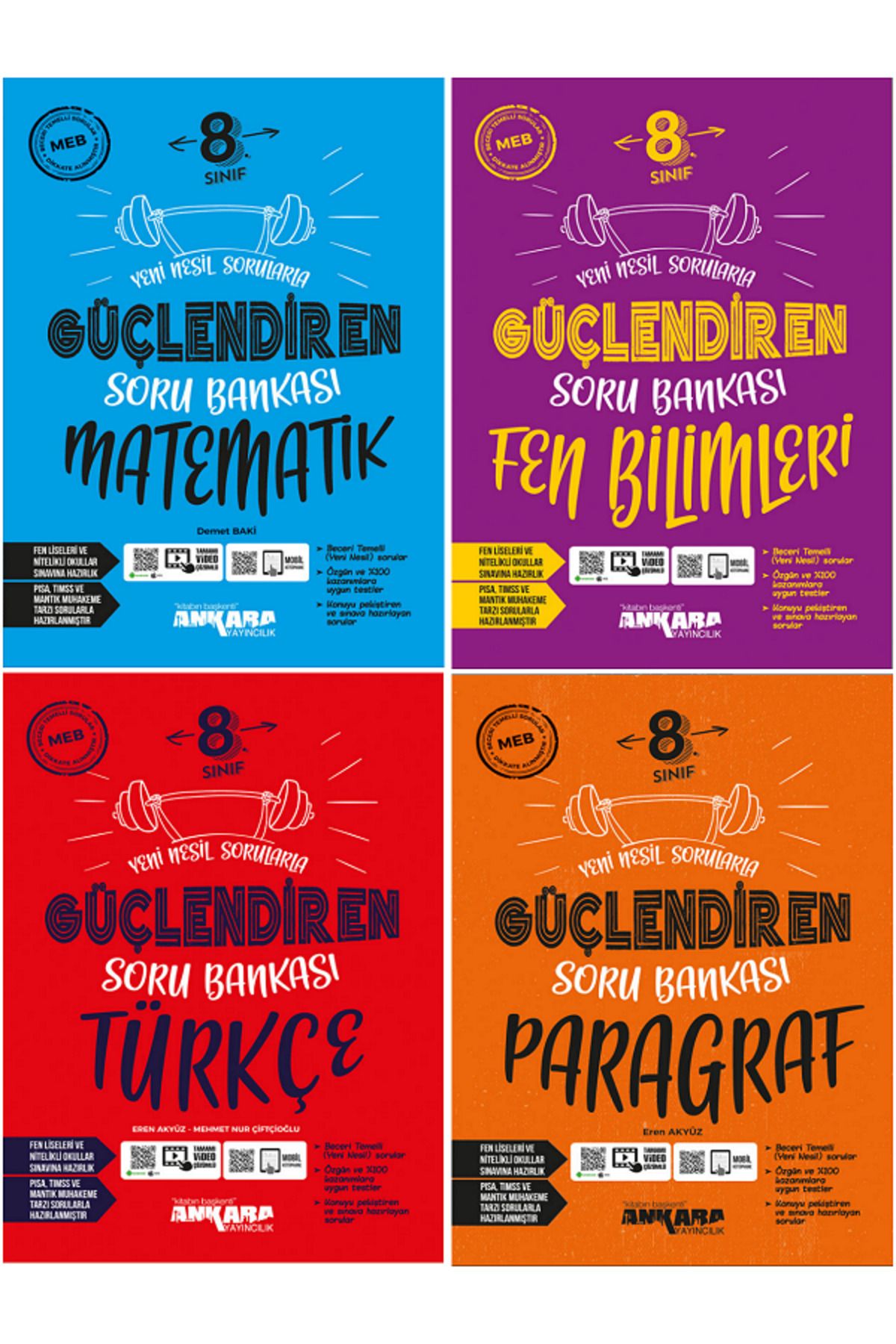 Efsane Yayınları 8.Sınıf Ankara Güçlendiren Matematik + Fen Bilimleri + Türkçe + Paragraf Soru Bankaları - 4 KİTAP