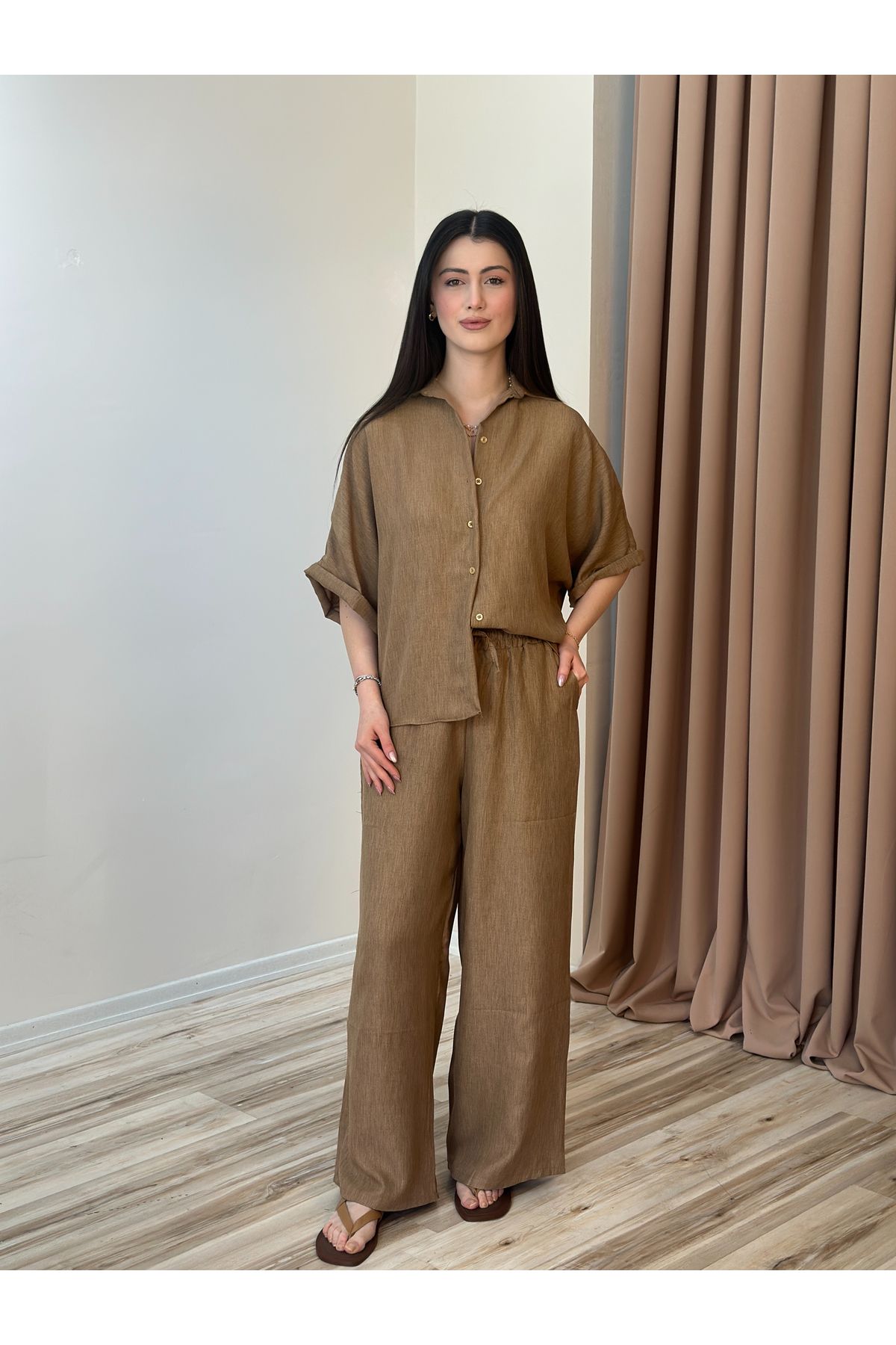 BY SE'MAS WEAR DAİLY KETEN PANTOLON OVERSİZE GÖMLEK İKİLİ TAKIM