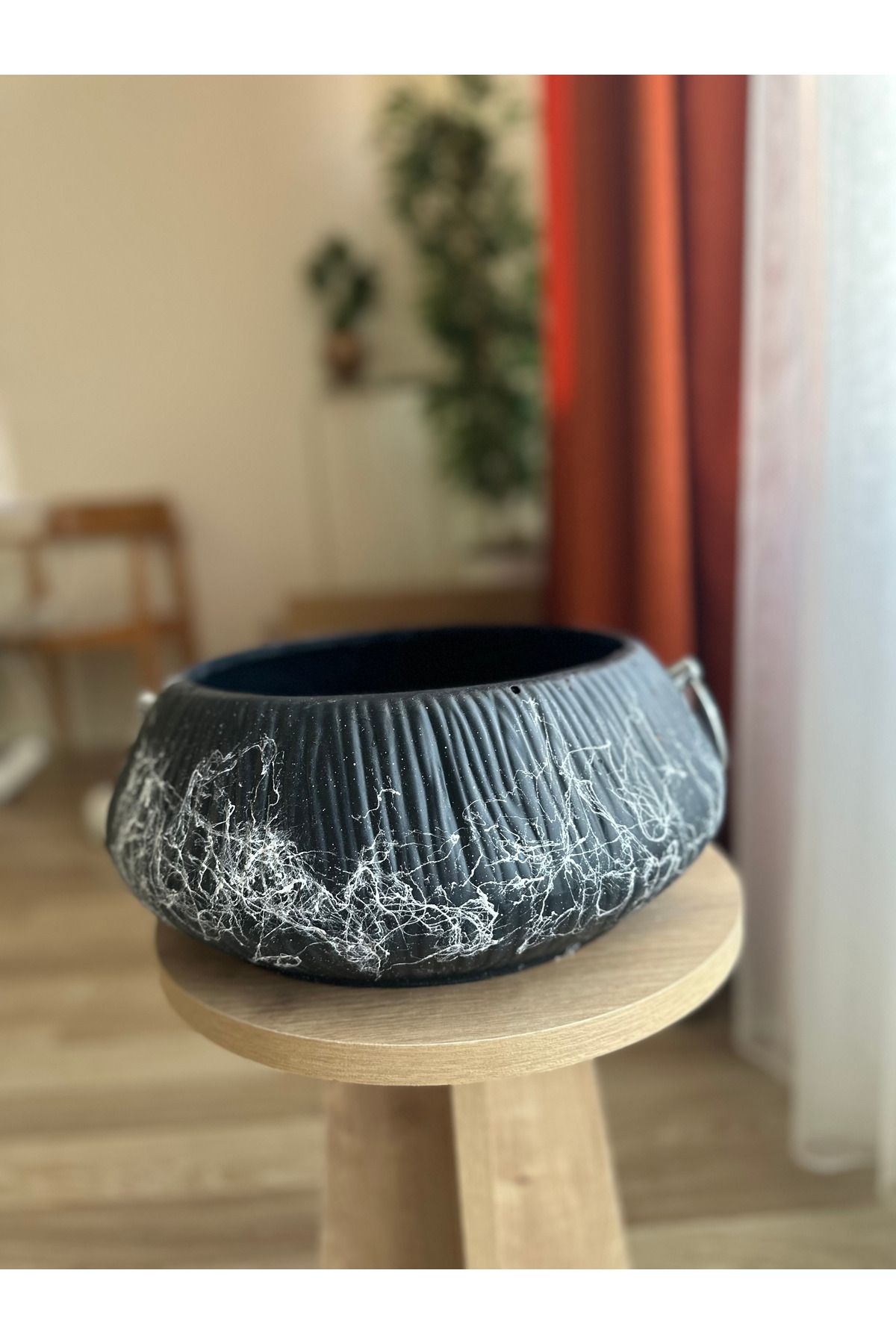 LAVİTTA mermer desen seramik saksı tek adet 30 cm çap 14 cm yükseklik