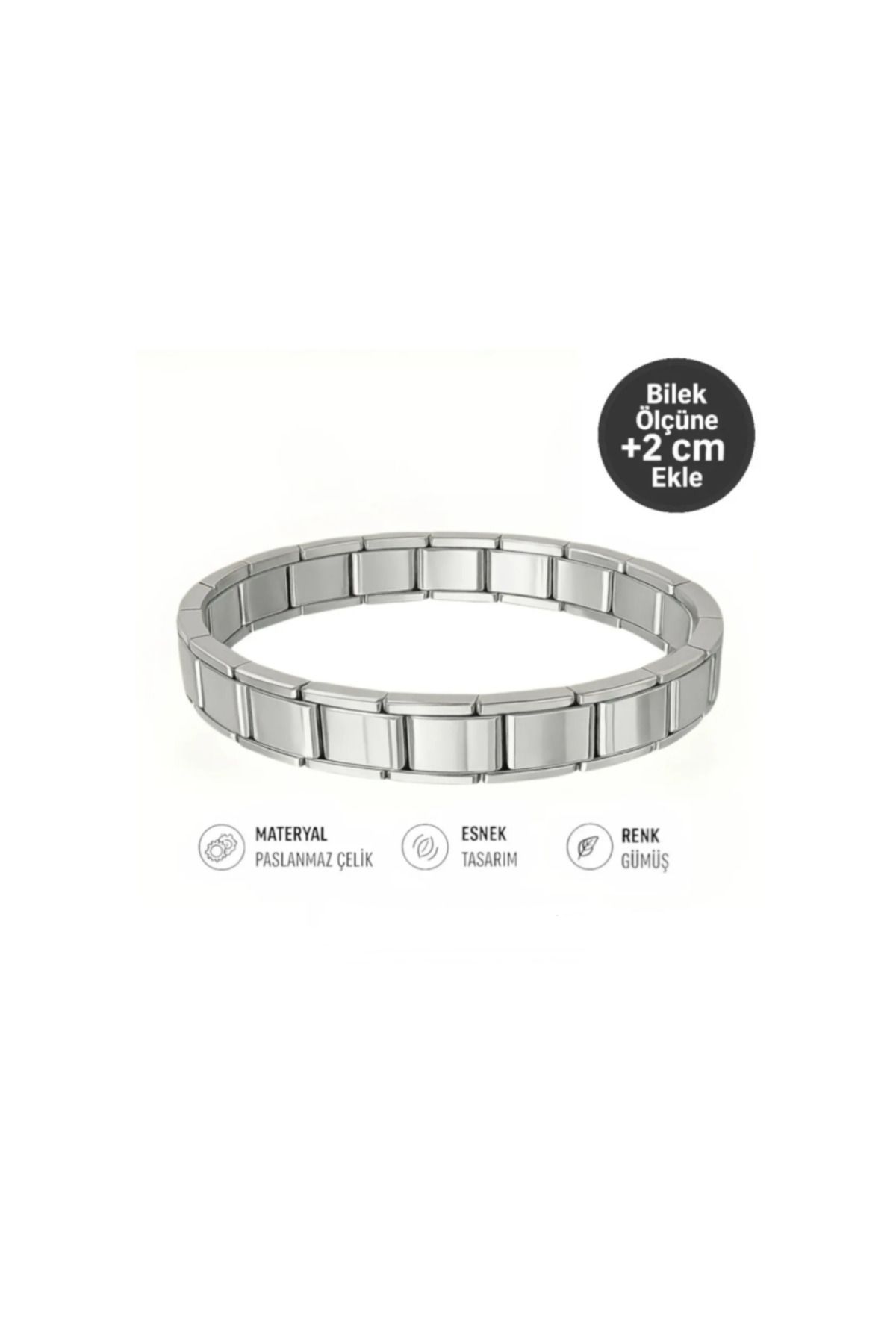 Ervalina Paslanmaz Garantili Çelik Ayarlanabilir İtalyan Charm Unisex Bileklik Gümüş Rengi