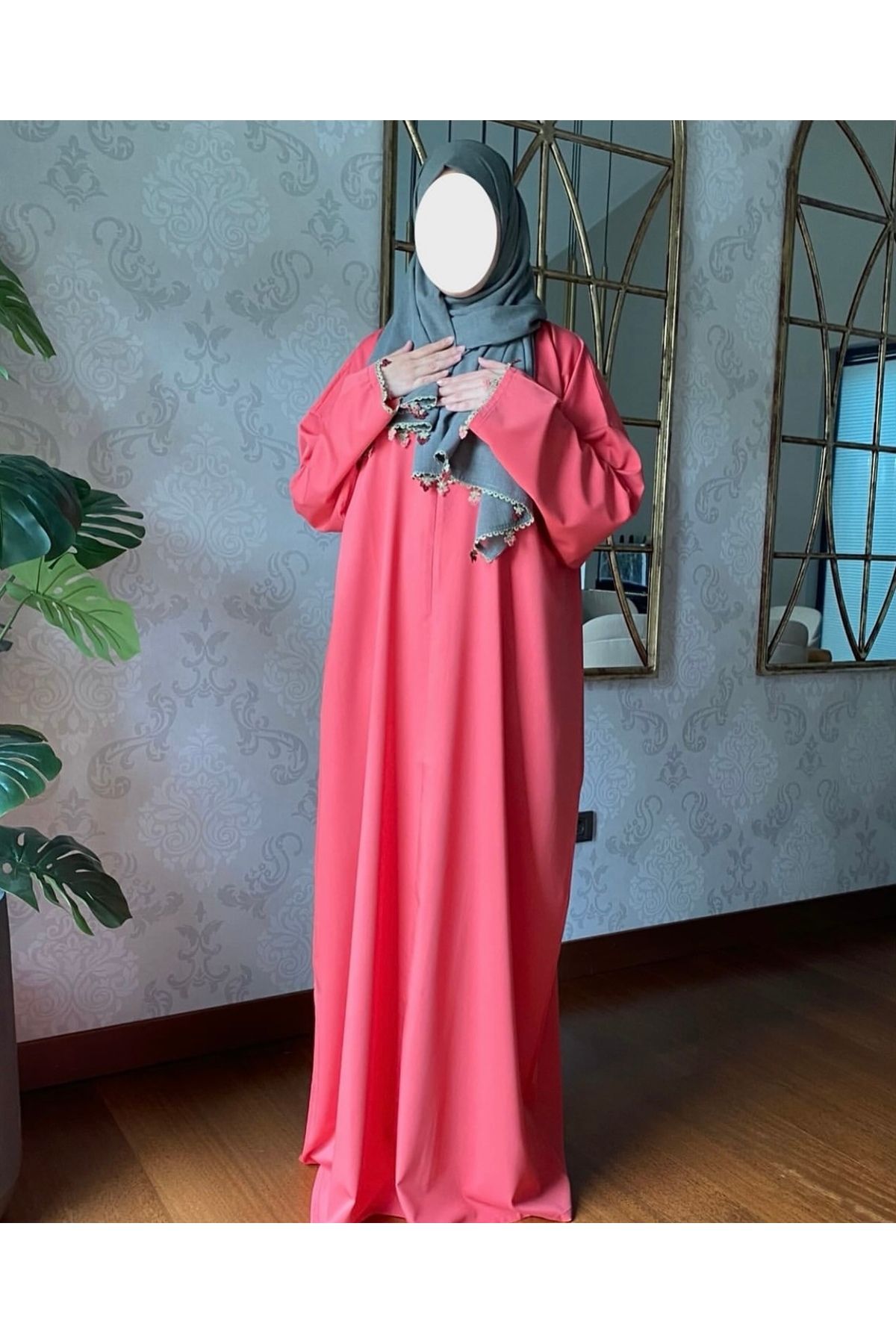 Nimet Abla Butik-Hand Embroidered Prayer Robe Suit 4