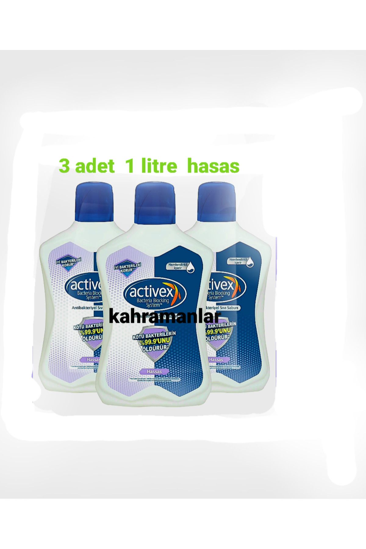 YEŞİLLİ STORE Hasas aktivex sıvı sabun 3adet 1litre