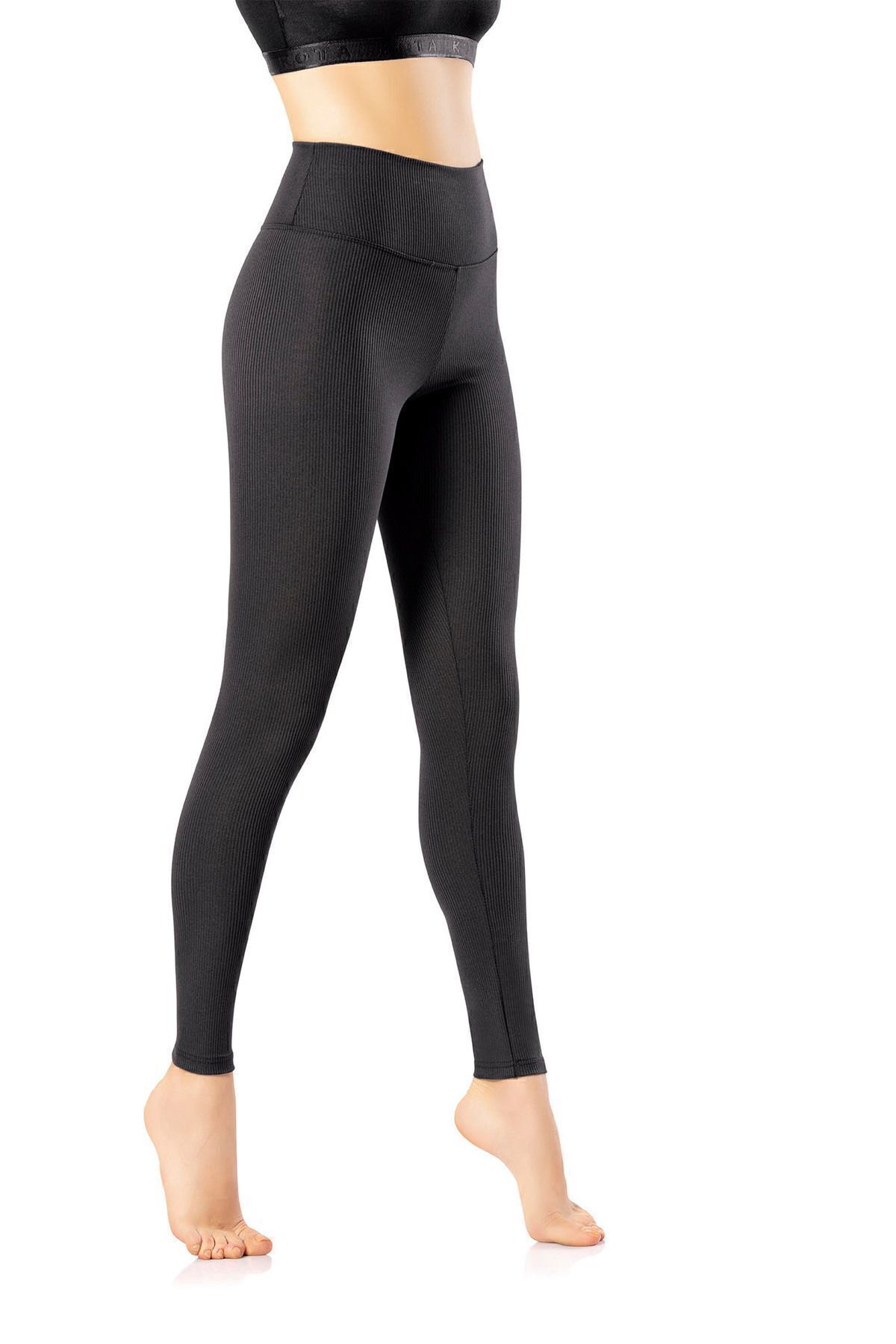 Love Fuchsia Underwear Yüksek Bel Toparlayıcı Dalgıç Kumaş Fitilli Spor Tayt 4117-Siyah