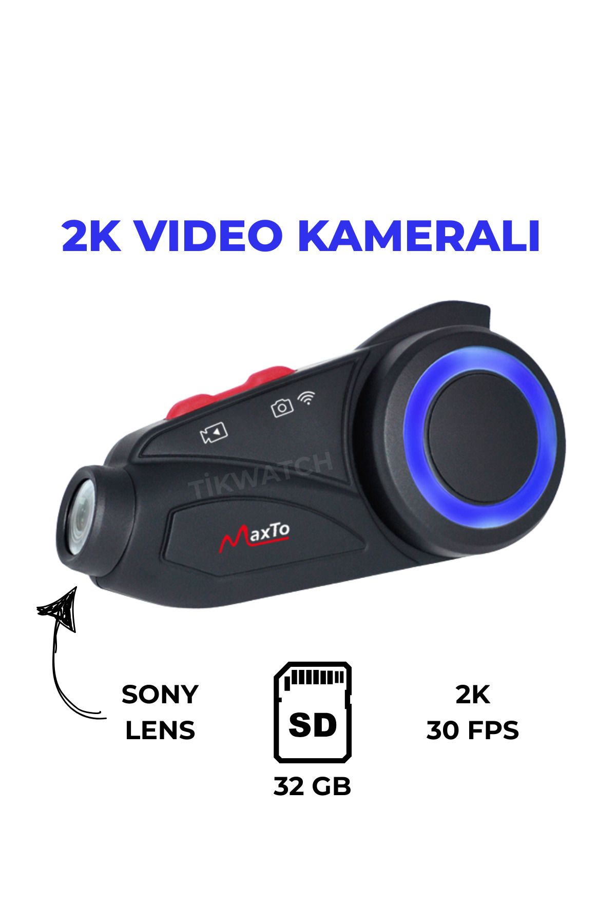 TİKWATCH Motosiklet Kask Kulaklık Interkom 2K Sony Lens Kameralı M3S ve Hediye 32 GB Hafıza Kartı