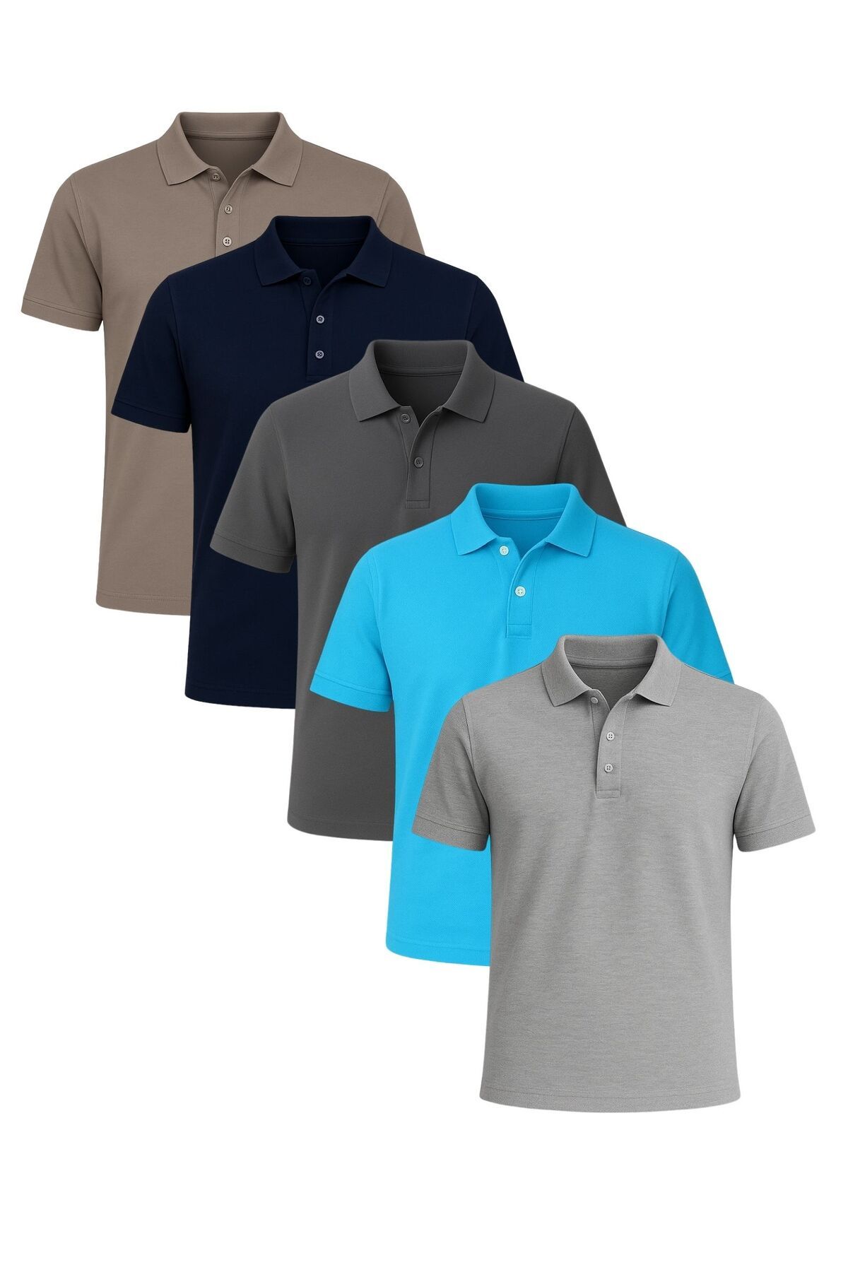 QKK Erkek %100 Pamuklu Lakost Kumaş 5'li Paket Regular Fit Polo Yaka T-shirt