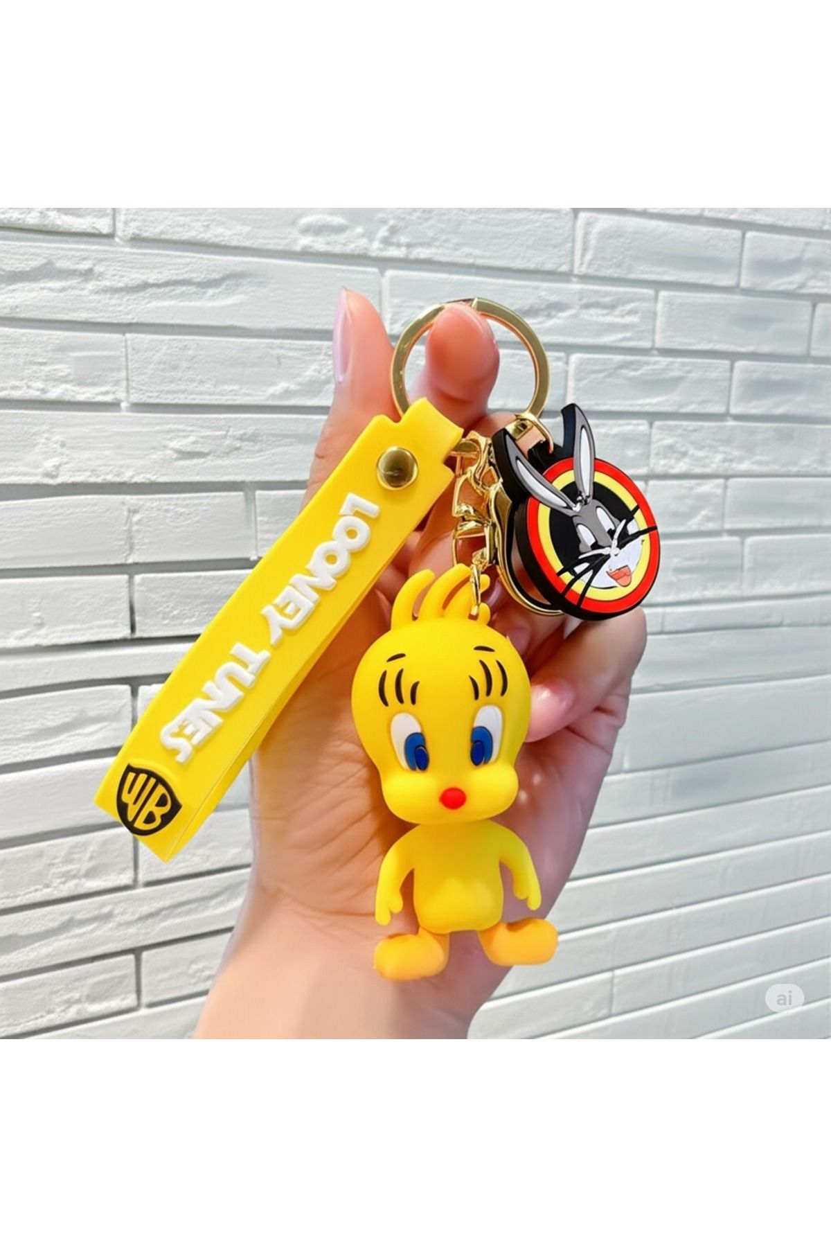 Mimi Aksesuar 3D Lüks Büyük Boy Looney Tunes Karakteri (Tweety) Silikon Anahtarlık & Çanta Aksesuarı Süs