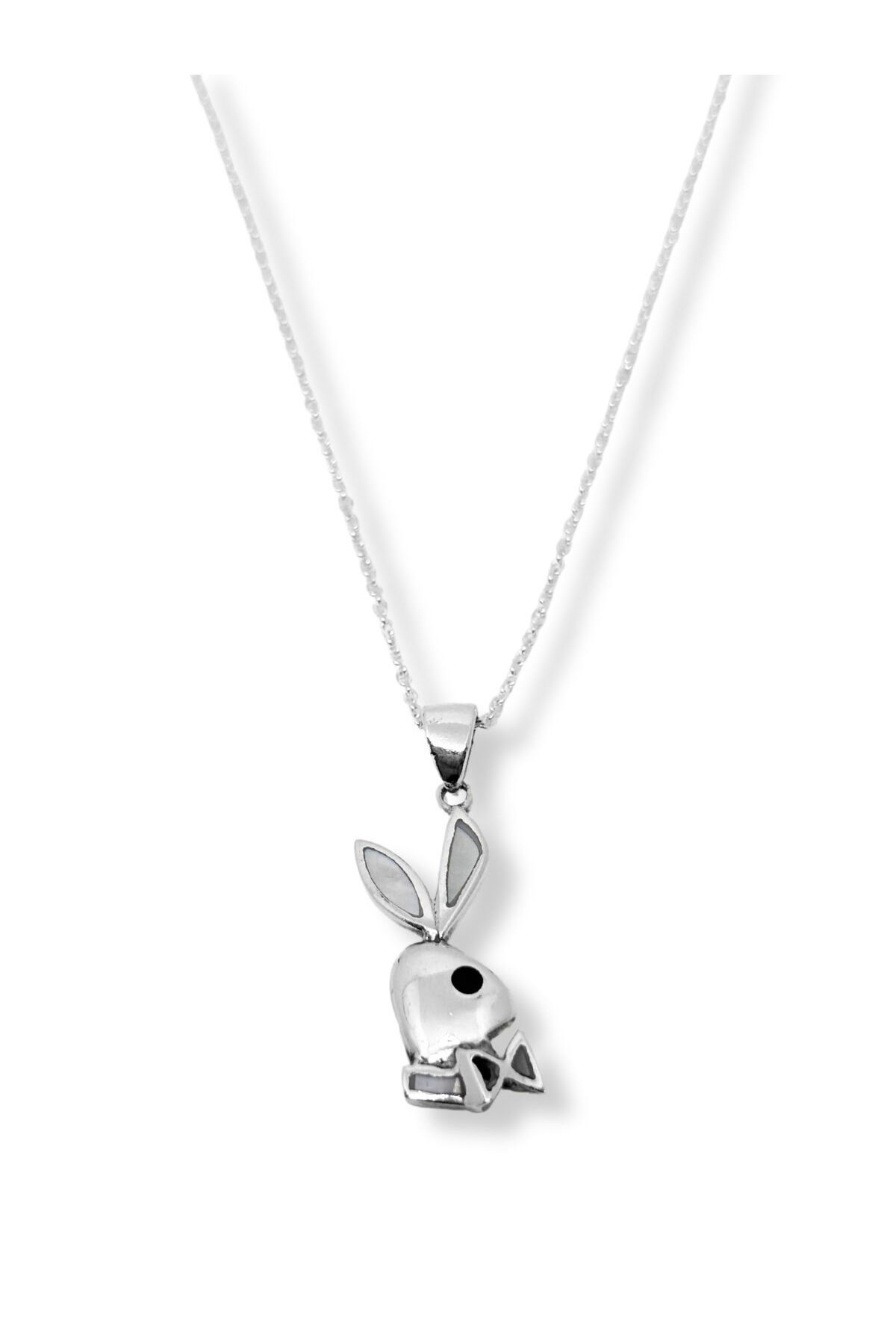 oya silver Sedefli Playboy Gümüş Kolye 1x3.5 CM