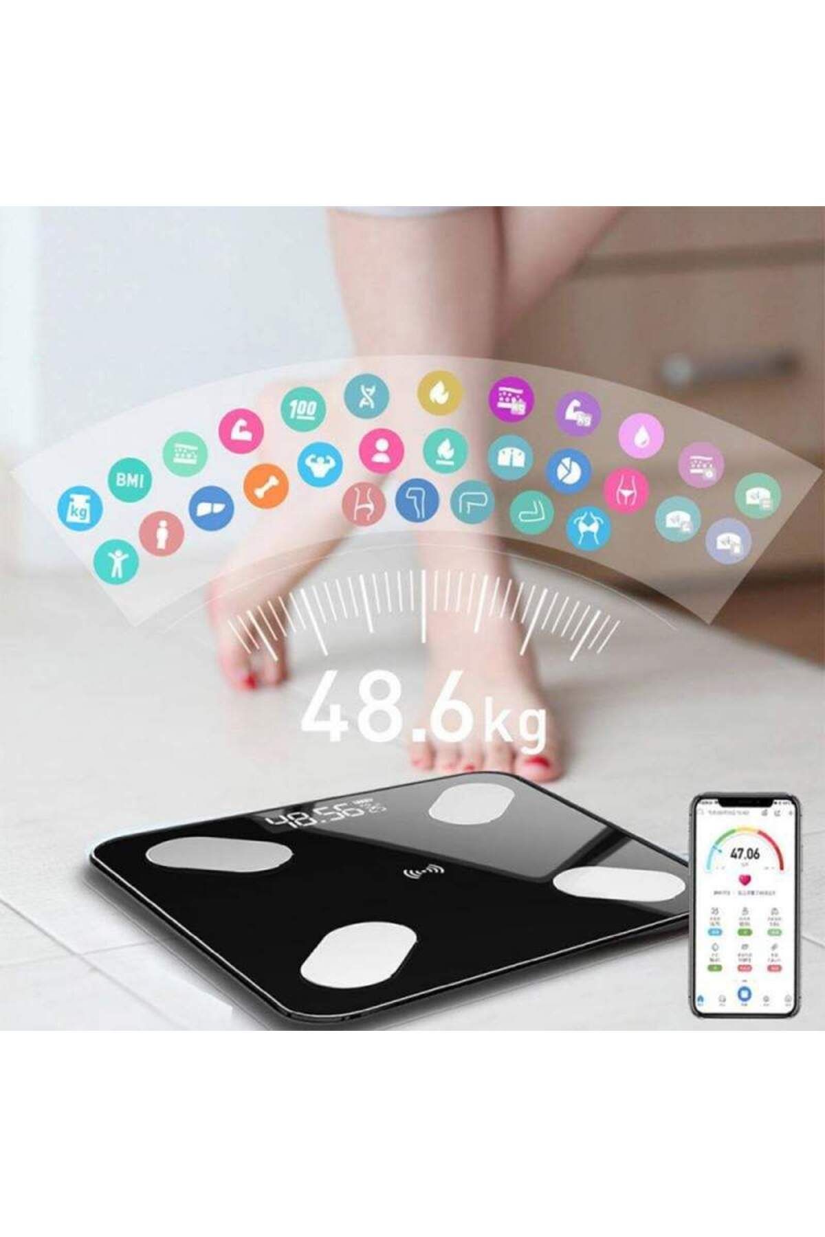SIKS-Cântar digital inteligent pentru baie, conexiune Bluetooth, afișaj LCD, greutate maximă 180 kg, negru 7